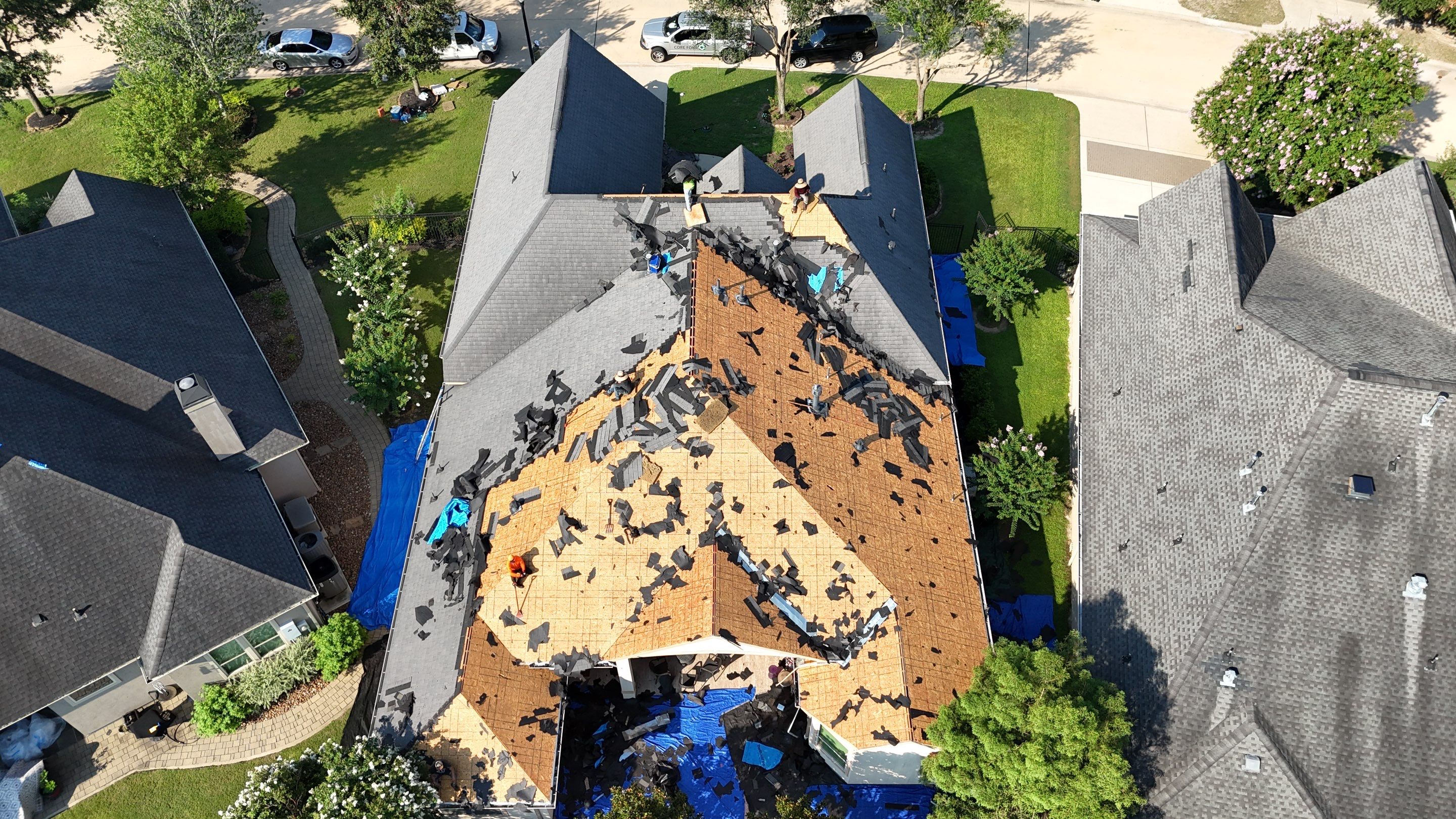 Residential Roofing Installation using Certainteed Landmark after last year's tornado in Cypress by Core Four Roofing