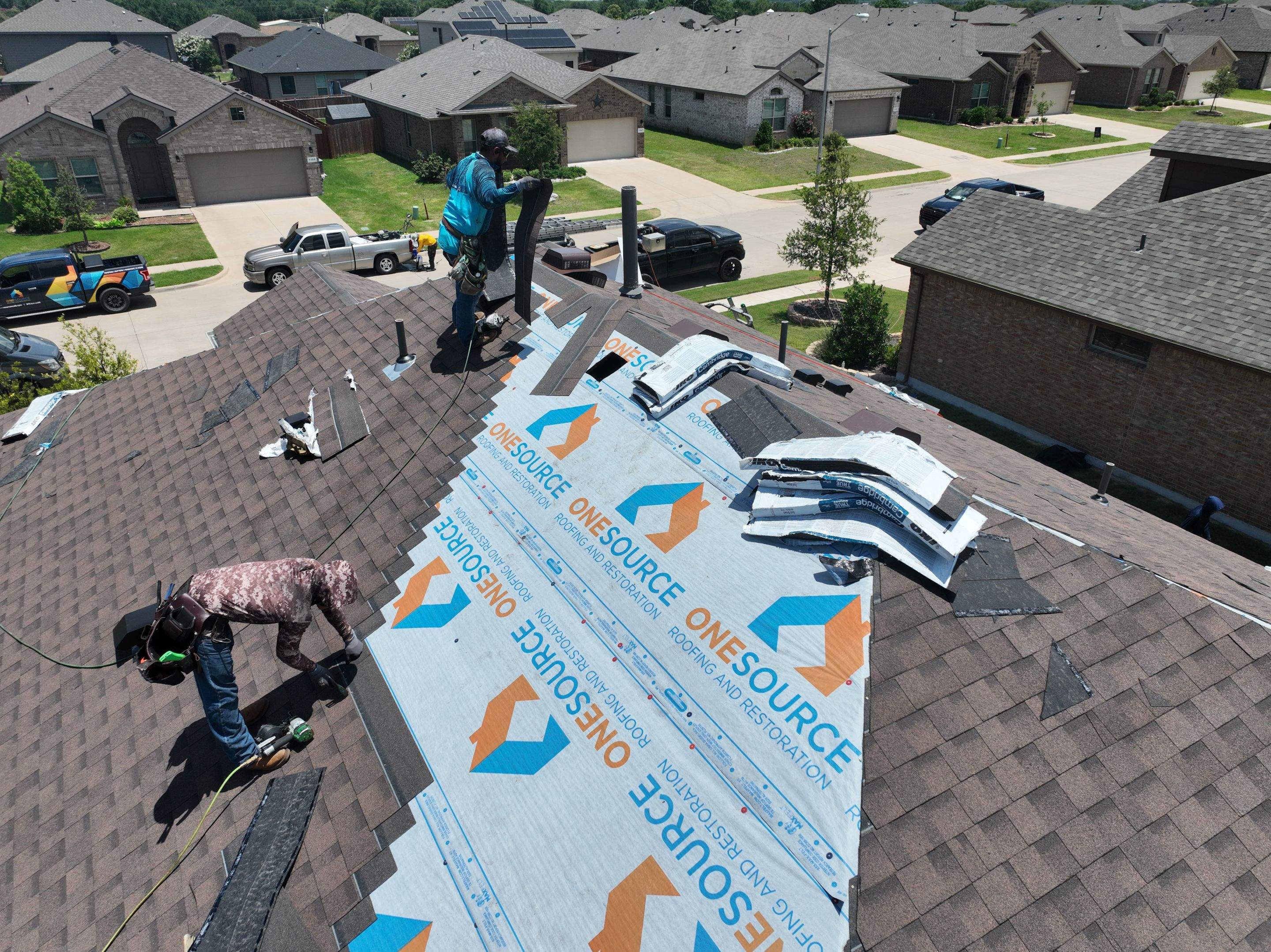 Residential Roofing Installation using IKO Cambridge Dual Brown by OneSource Roofing and Restoration