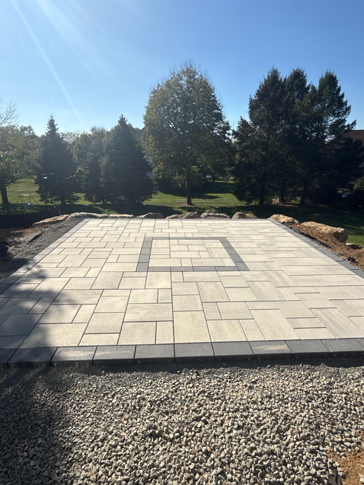 Backyard Retreat: Techo-Bloc Patio + Firepit Lounge by Saylor’s Lawn & Landscape