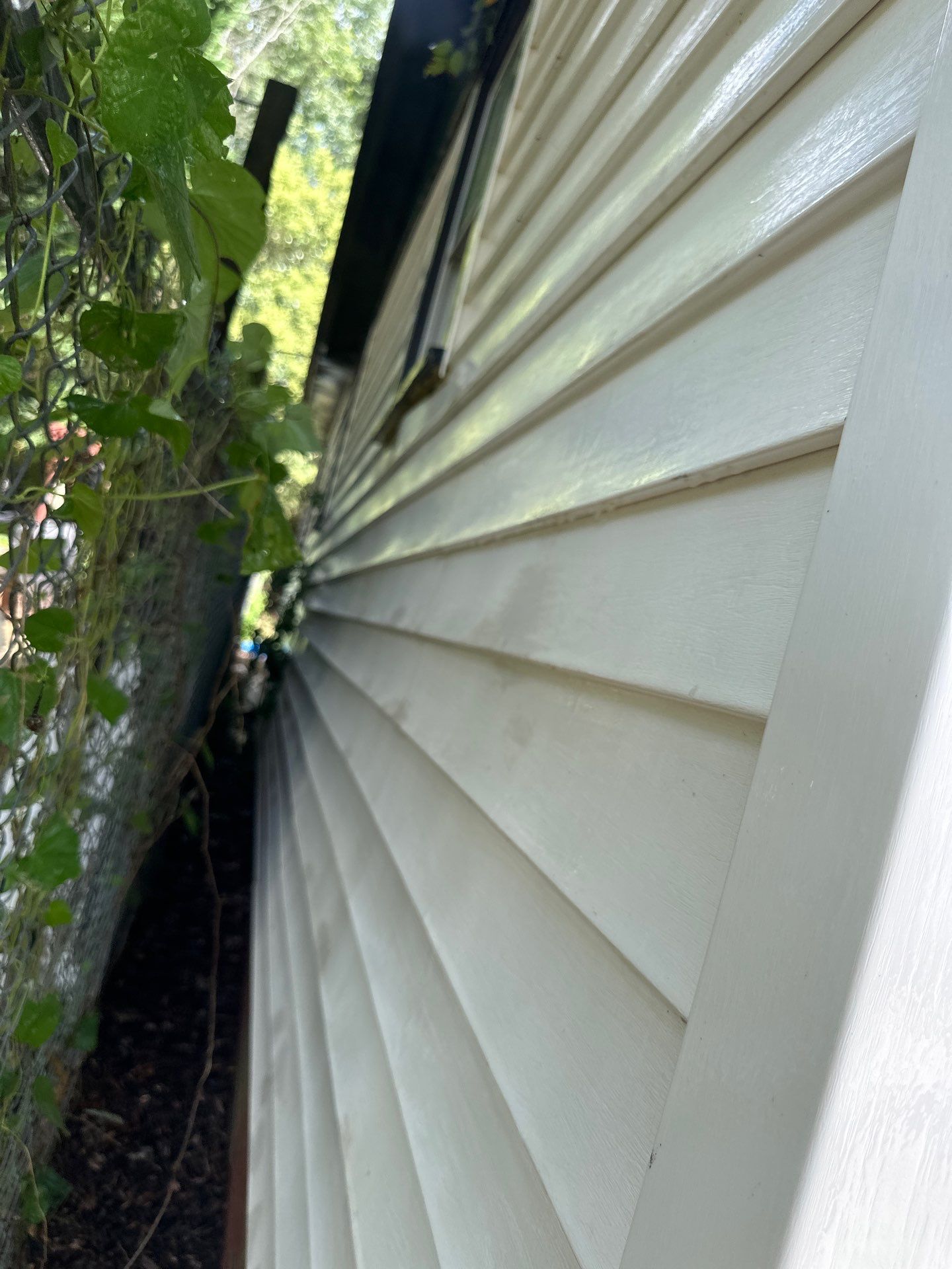 the service being done is cleaning the exterior siding of a house removing dirt and grime for a fresh appearance