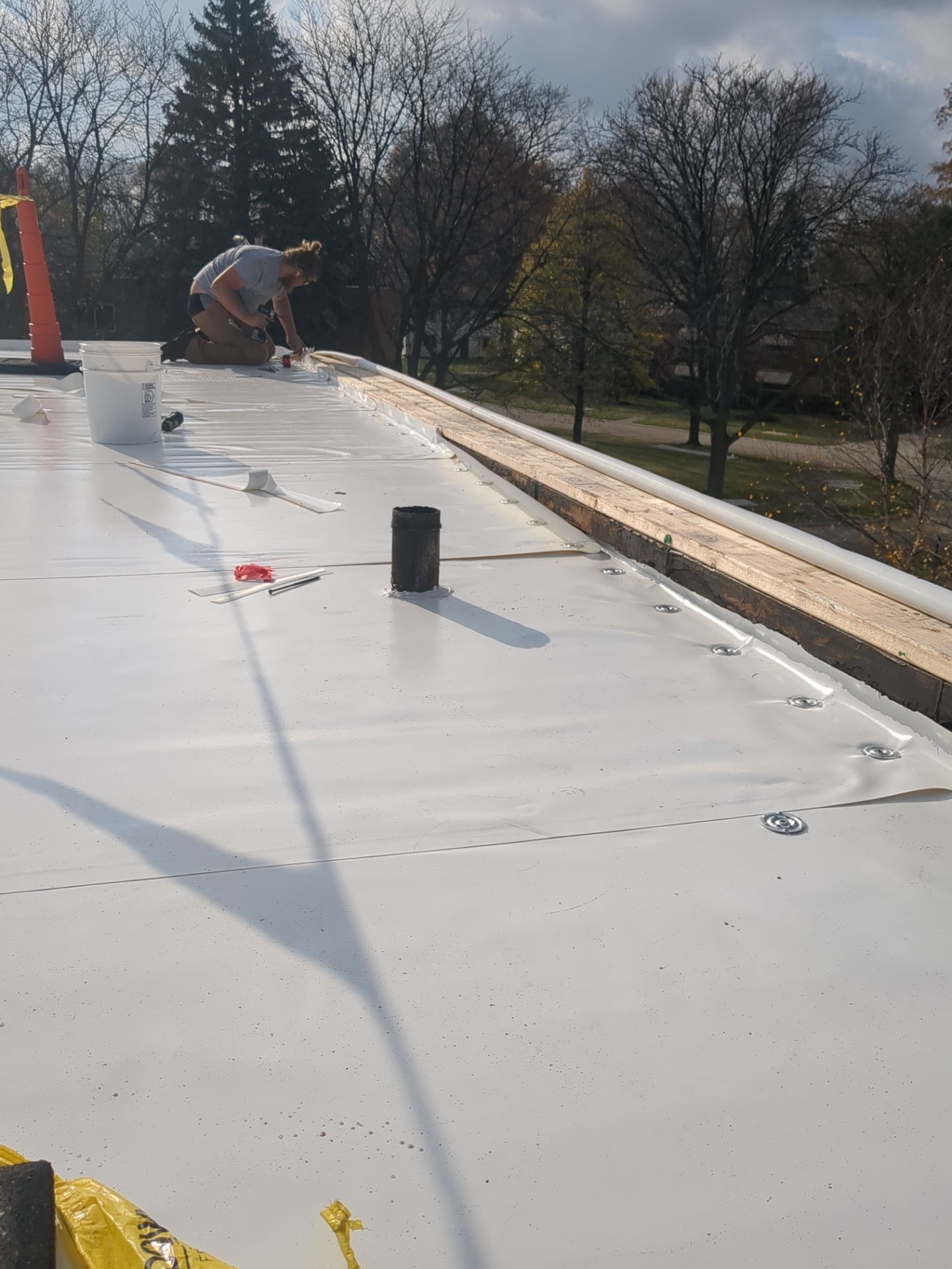 Commercial Roofing Installation using Duro-Last 50 mil PVC by 3 Daughters Construction 