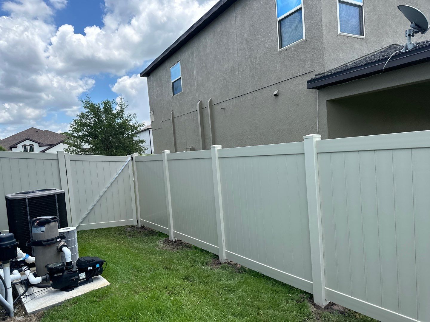 Vinyl Fence Installation using Tan Vinyl Privacy Fence by Asap fence and gates, LLC