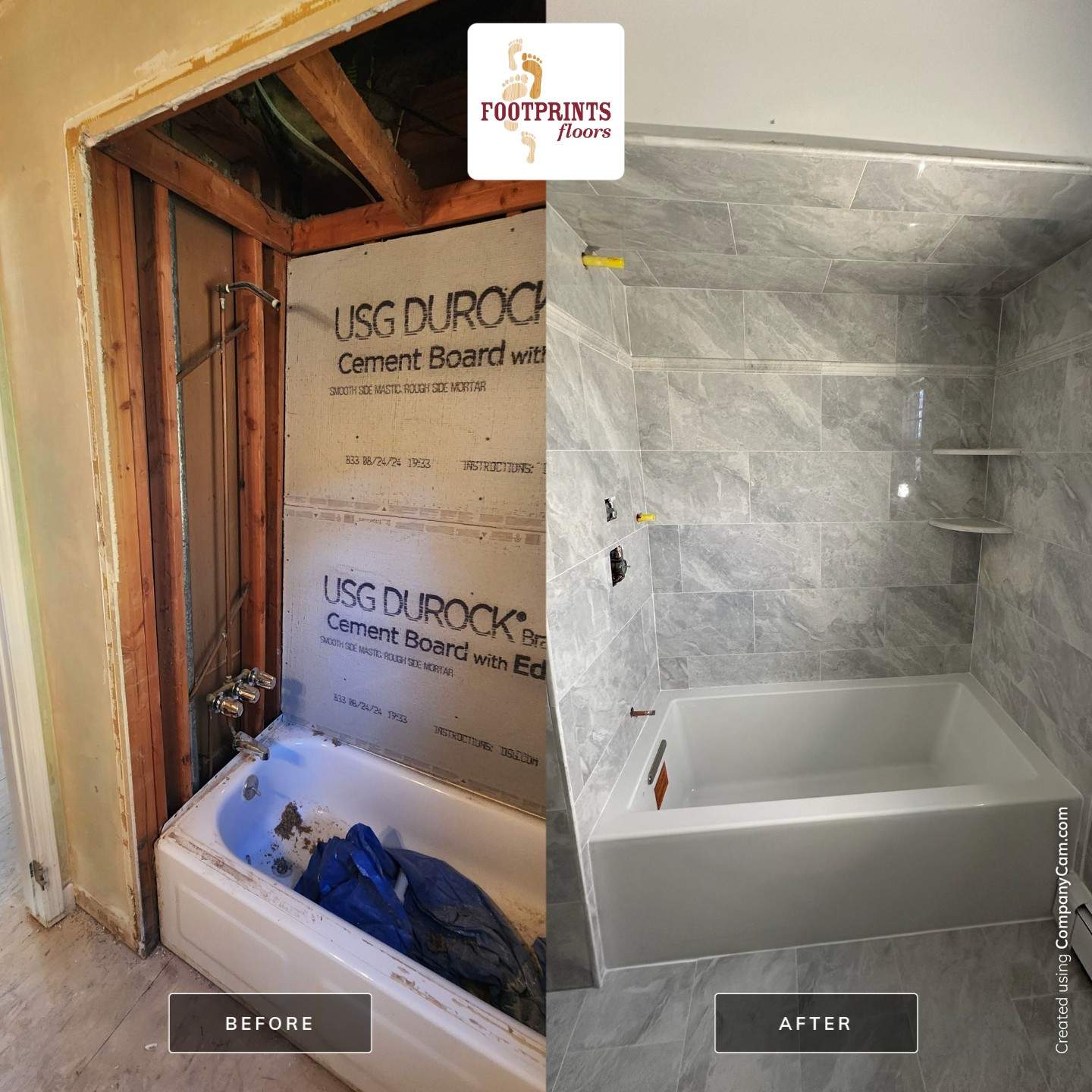 Bathroom Remodel using Porceline Tile from The Tile Shop by Footprints Floors Morristown