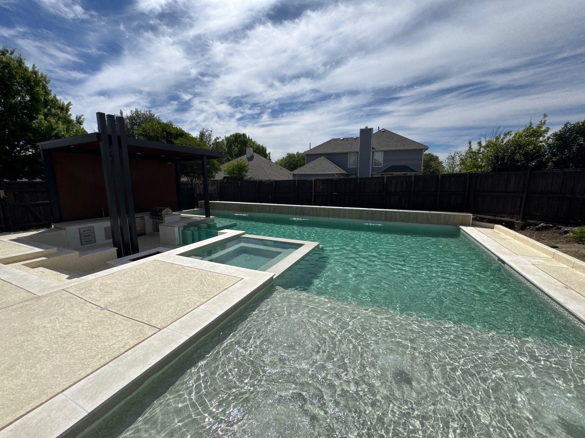 Modern Geometric Pool with Cabana and Fire Feature by Pinnacle Pools and Spas - DFW