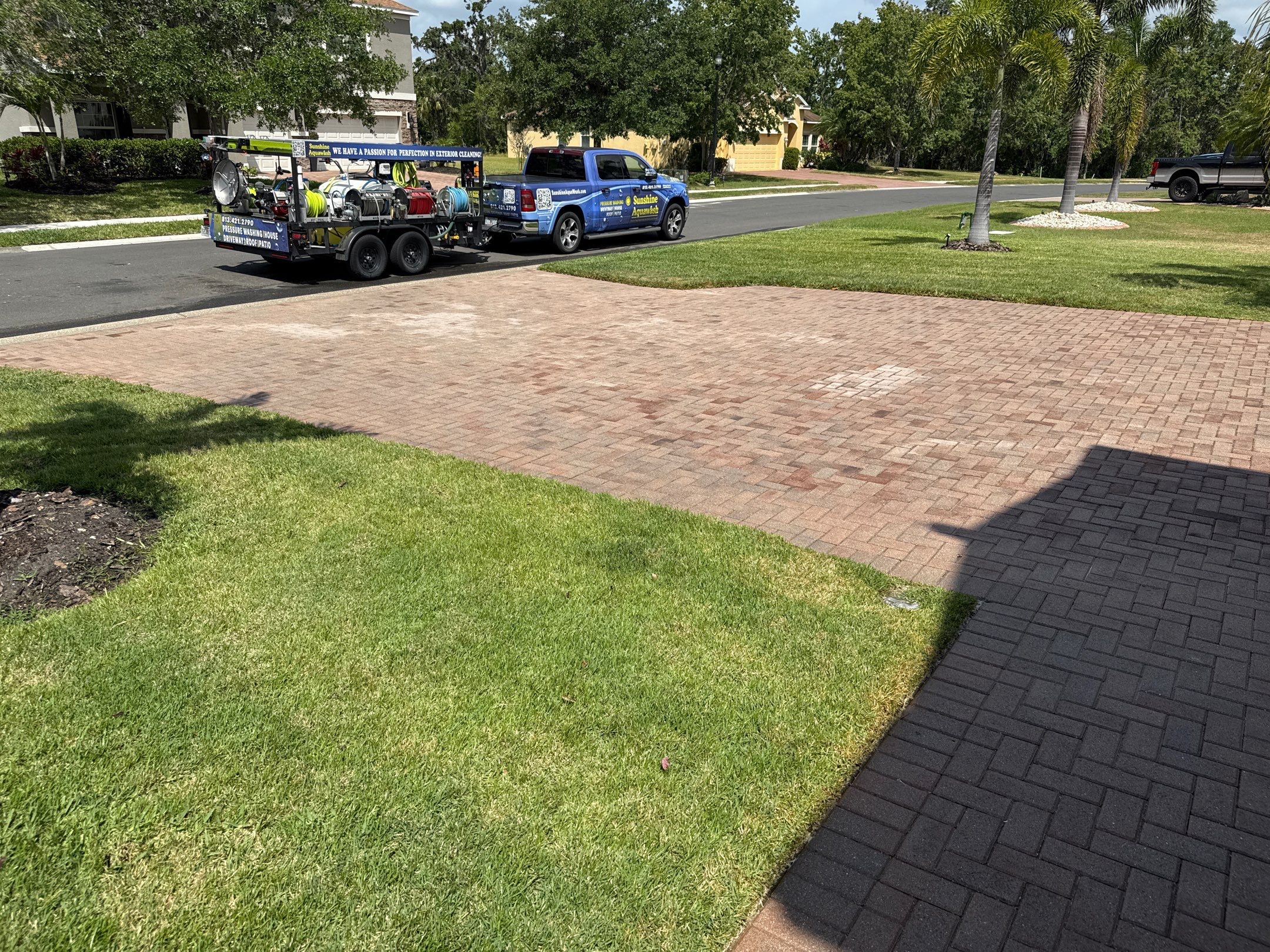 3-Car Paver Driveway & Entryway Cleaning | Oakleaf Hammock Community, Ellenton, FL by Sunshine AquaWash