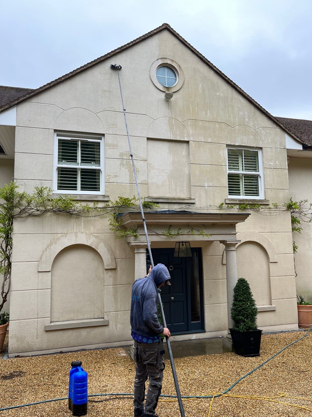 Ongoing render and exterior clean for wedding preperations. using Softwash Equipment by Ges Exterior Cleaning ltd
