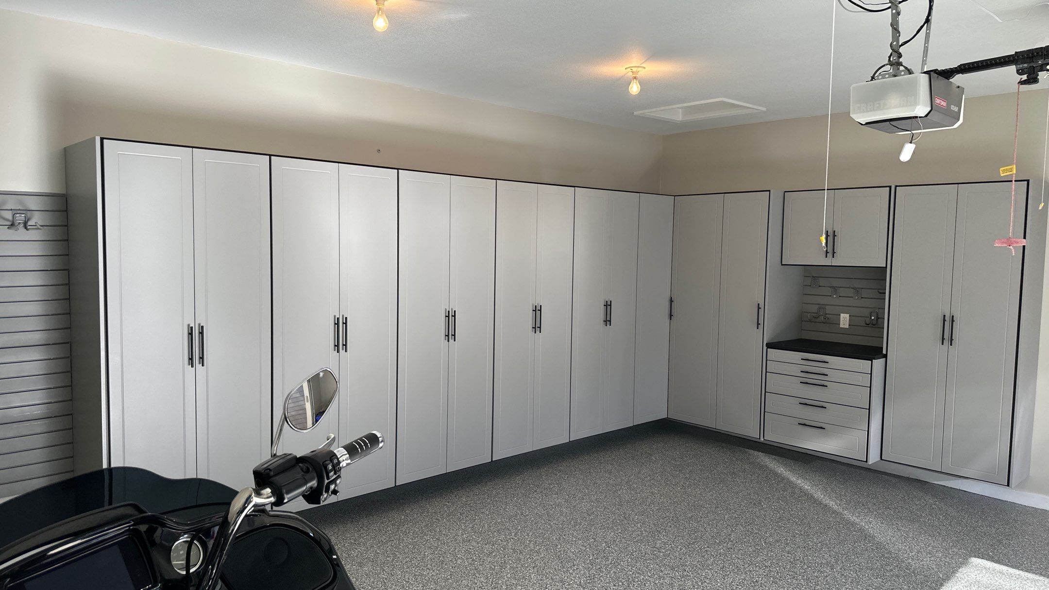 Macy T. transformed her garage with our beautiful cabinets by Banner Garage