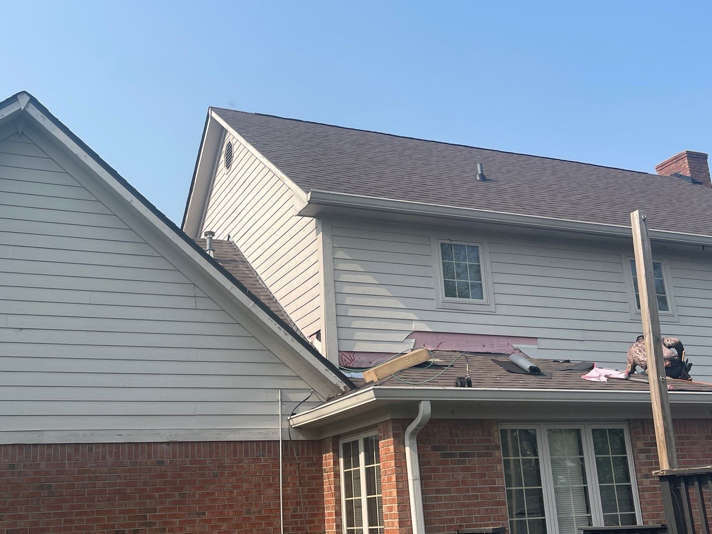 Tornado damage in Whiteland. Roof replacement, James Hardie siding, exterior paint, gutters, windows, doors by 317 Roofing & Restorations