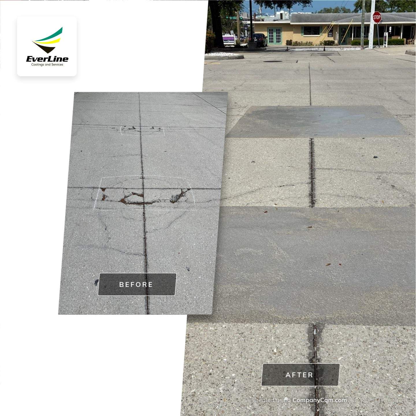 Line Striping and Concrete Pothole Repair at the Sarasota Chamber of Commerce by Everline Coatings & Services - Southwest FL
