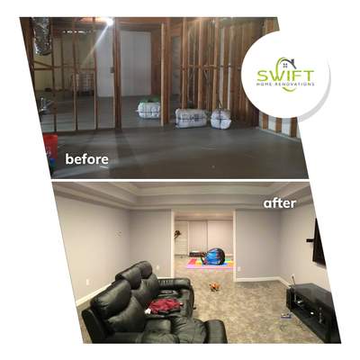 Finished Basement with Custom Media Room and Bathroom in Duluth