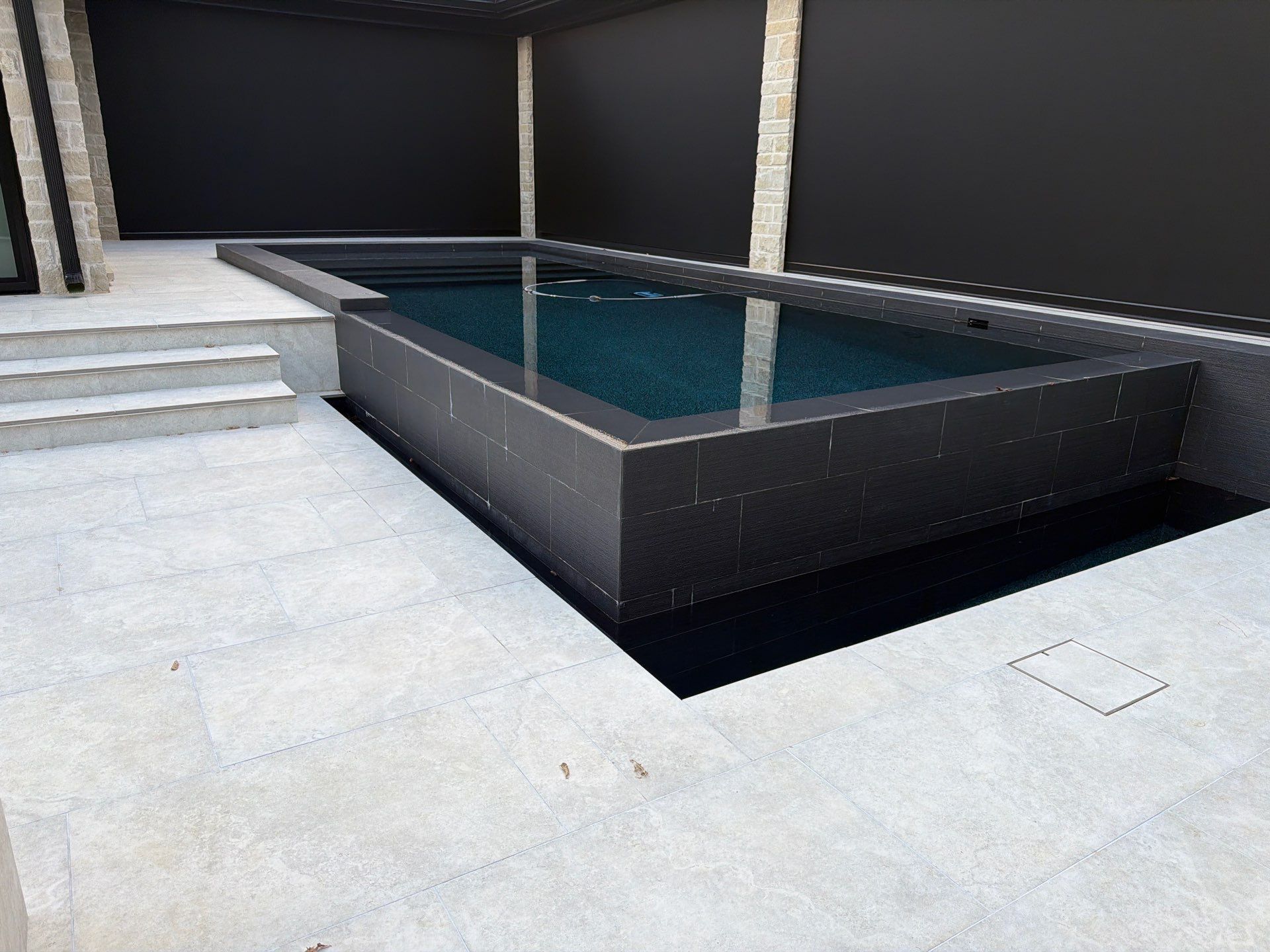 Modern Geometric Pool with Dark Interior Finish by Pinnacle Pools and Spas - DFW