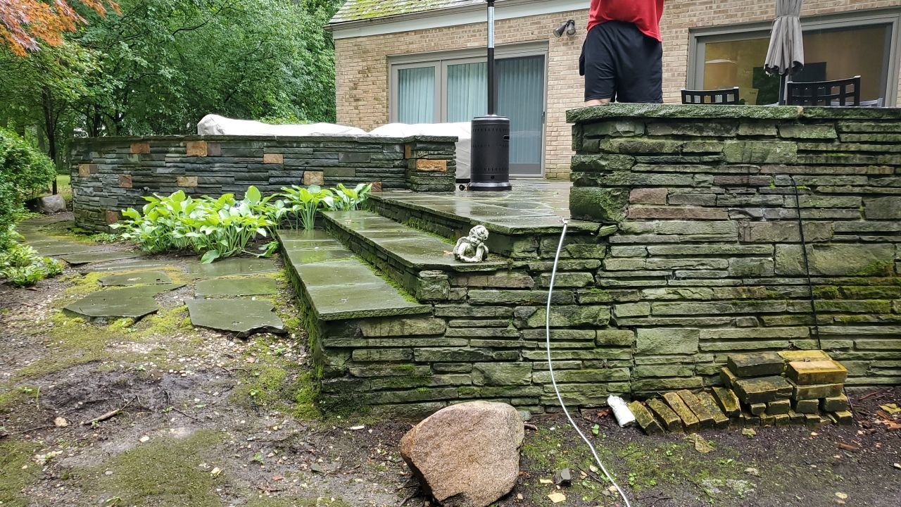 Bluestone patio cleaning by Northern Power Washing LLC.