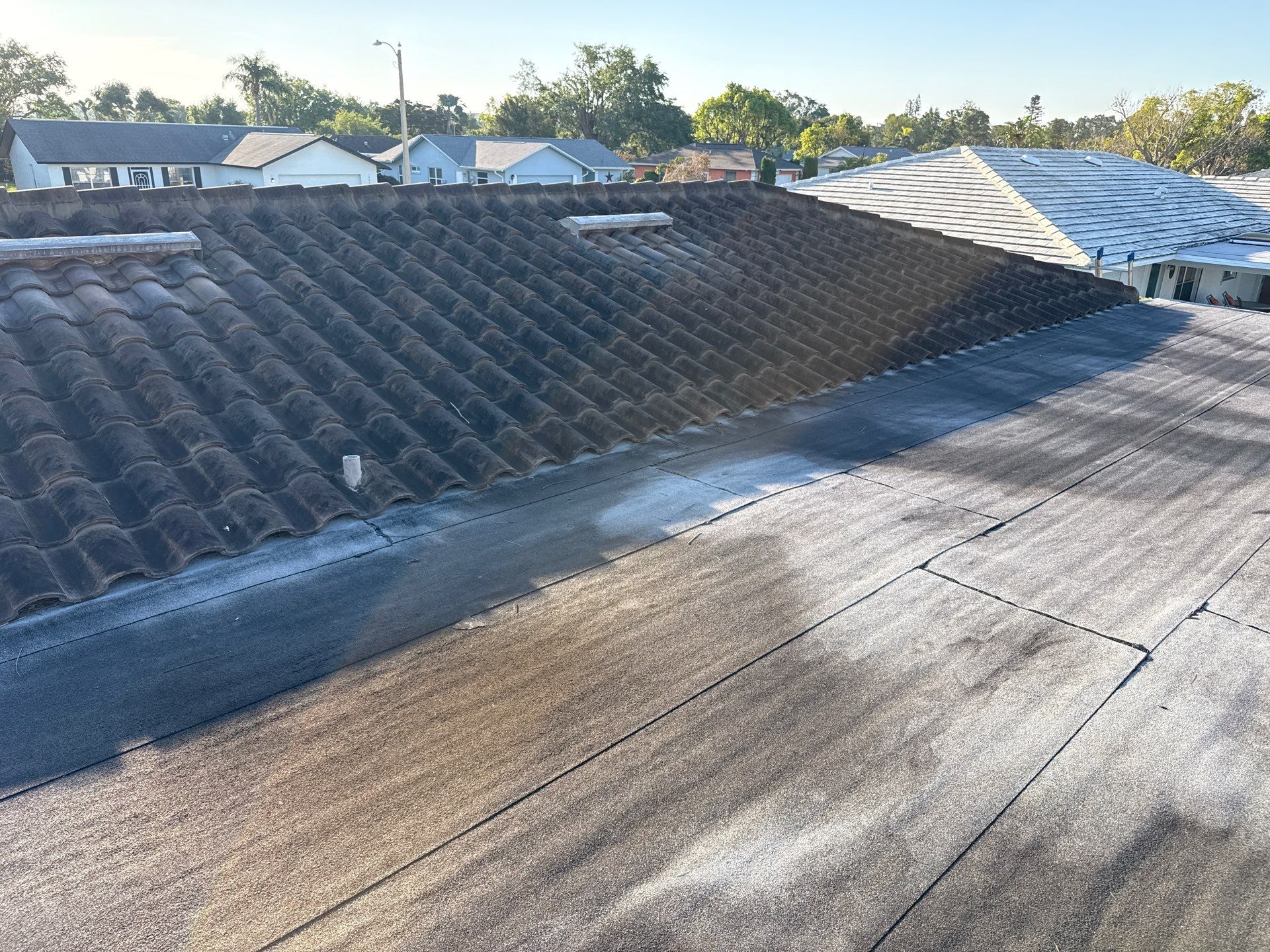 Concrete Tile Roof Cleaning in Village Green – Bradenton, FL | No Walking on Tiles! by Sunshine AquaWash