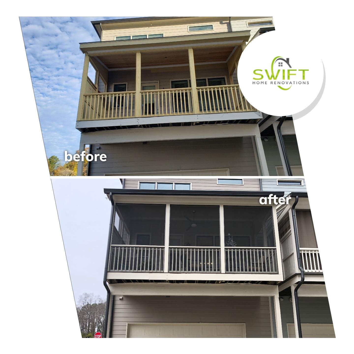 Screened Porch Conversion and Balcony Upgrade in Woodstock by Swift Home Renovations 