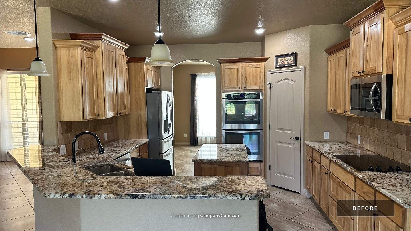 Modern White Kitchen Remodel in San Antonio Featuring Black Range Hood Before and After by Legacy Bath and Kitchen 