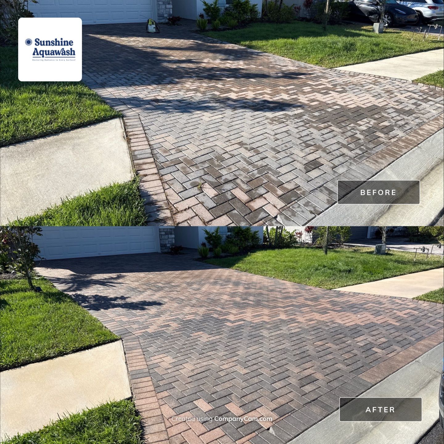 Paver Driveway Cleaning, Oil Stain Removal & Sidewalk Cleaning in Trevesta – Palmetto, FL by Sunshine AquaWash