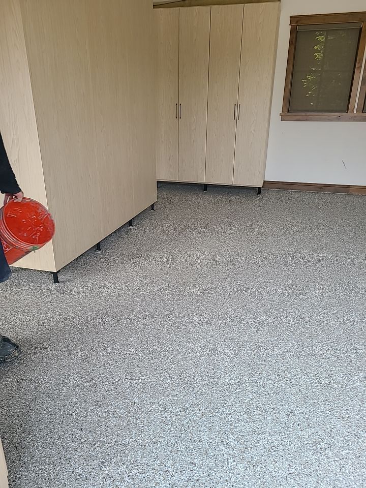 Garage Transformation using Pebble Beach by Croc Coatings, LLC