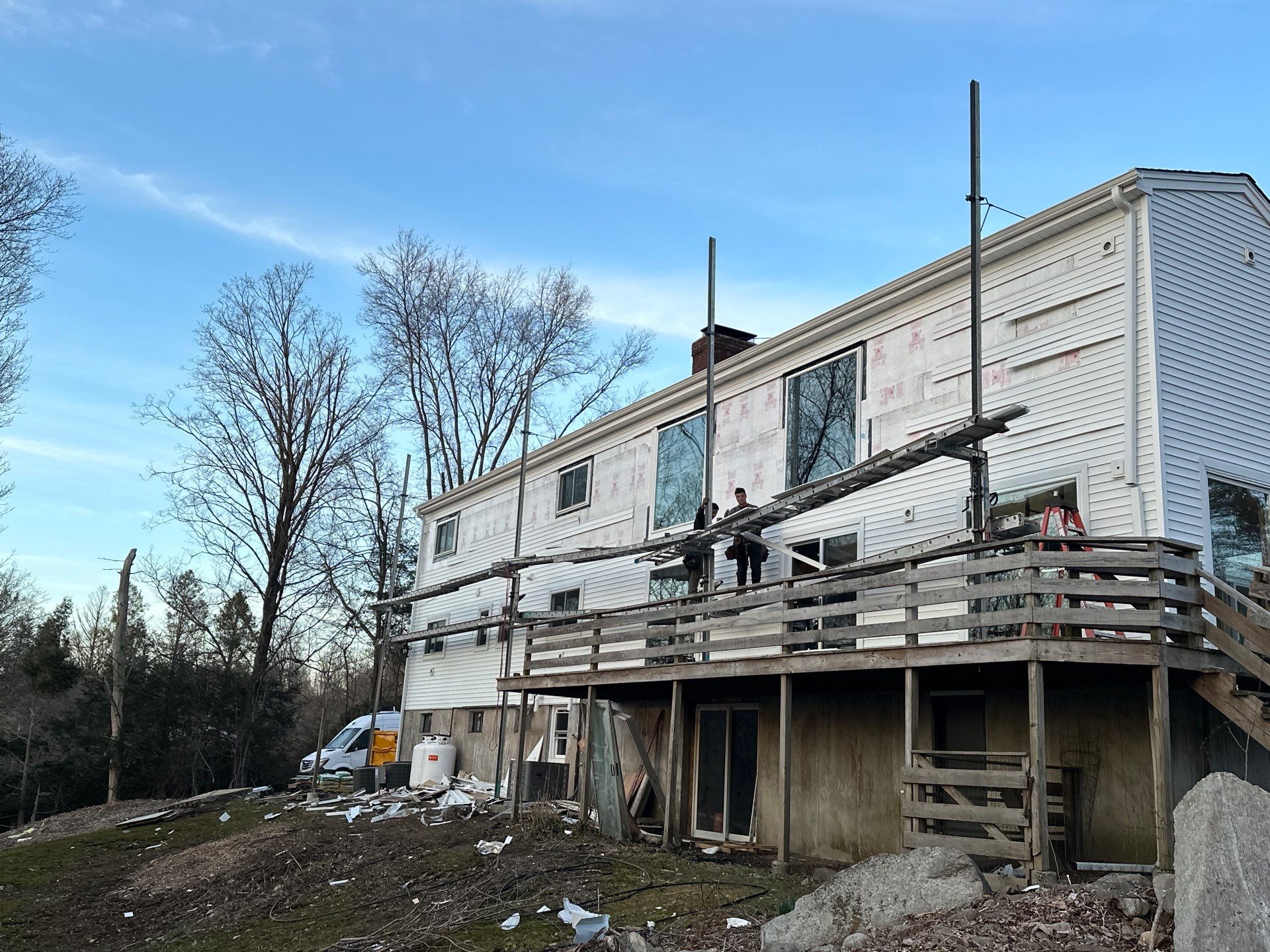 Residential Roofing Installation using Owens Corning TruDefinition Duration AR - Estate Gray & White Double 4 Siding by A Plus Exterior