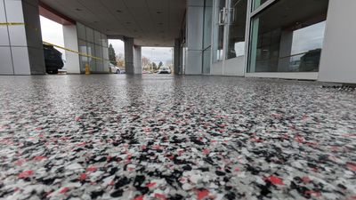 Commercial Floor Transformation using Domino w/ 5% Cherry Bomb Red 