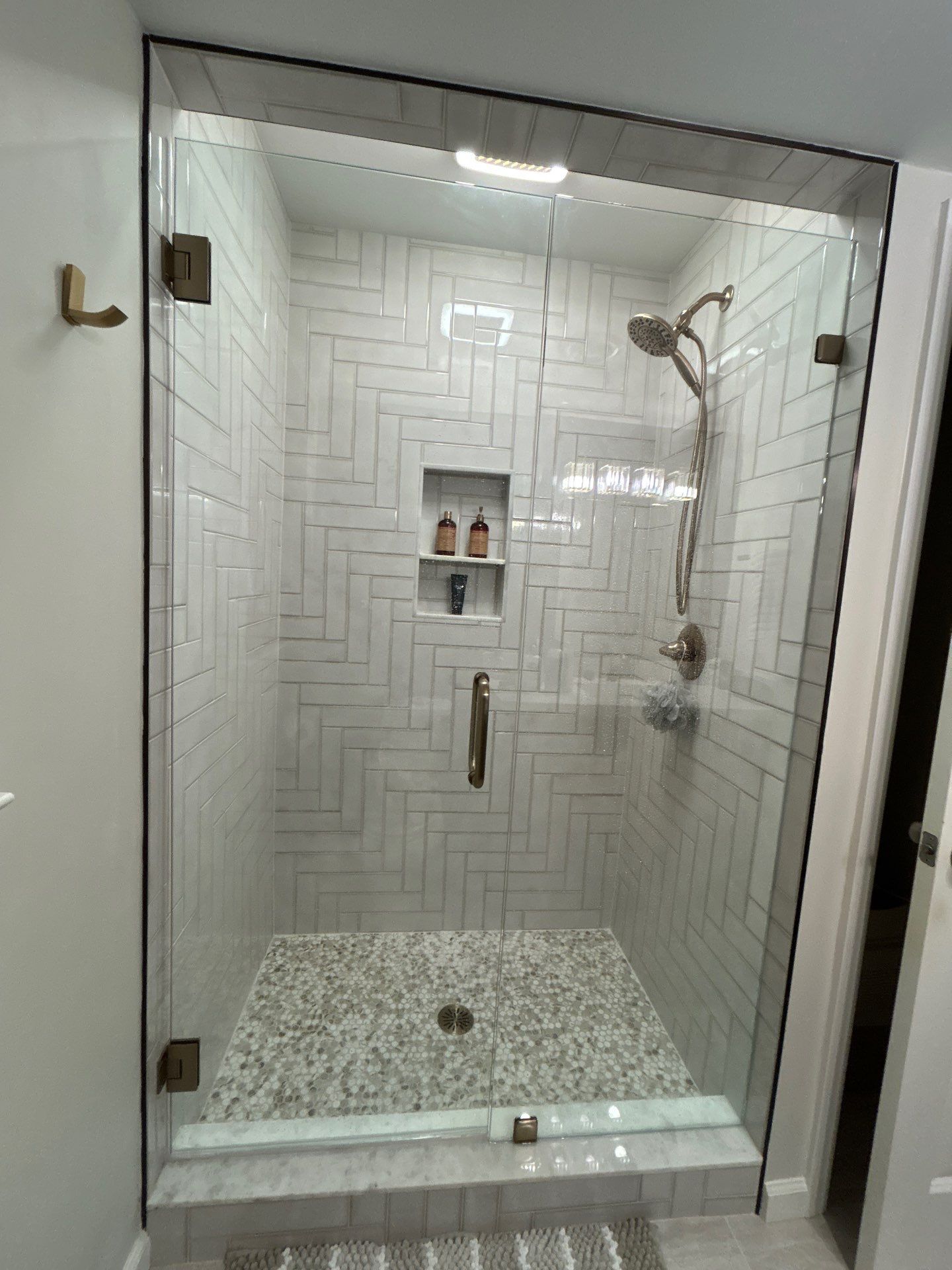 Herringbone Tile Shower! by Footprints Bath and Tile of East Atlanta