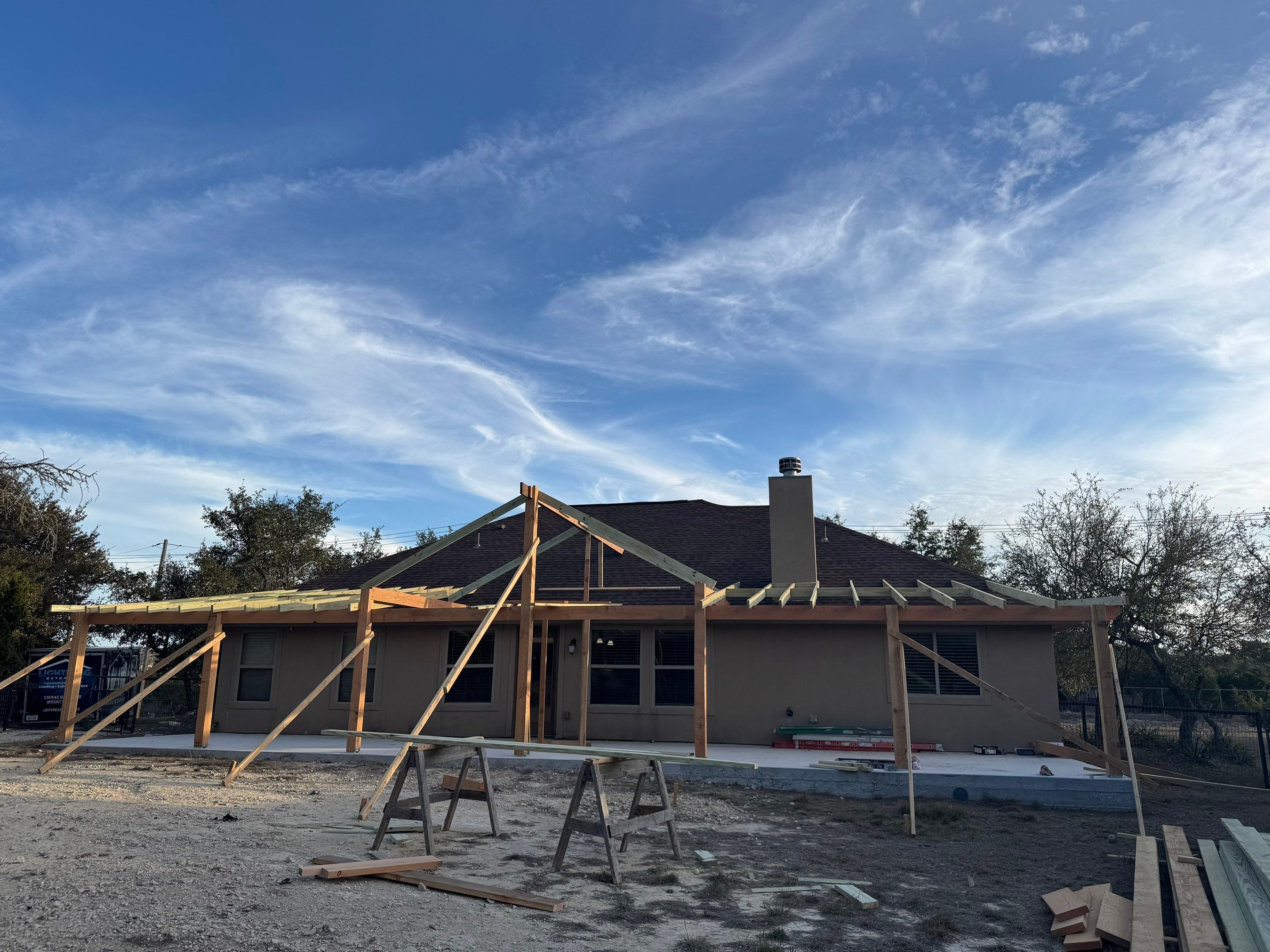 Reroof with Back Patio Addition using Owens Corning Duration Aged Copper by Lightning Exteriors