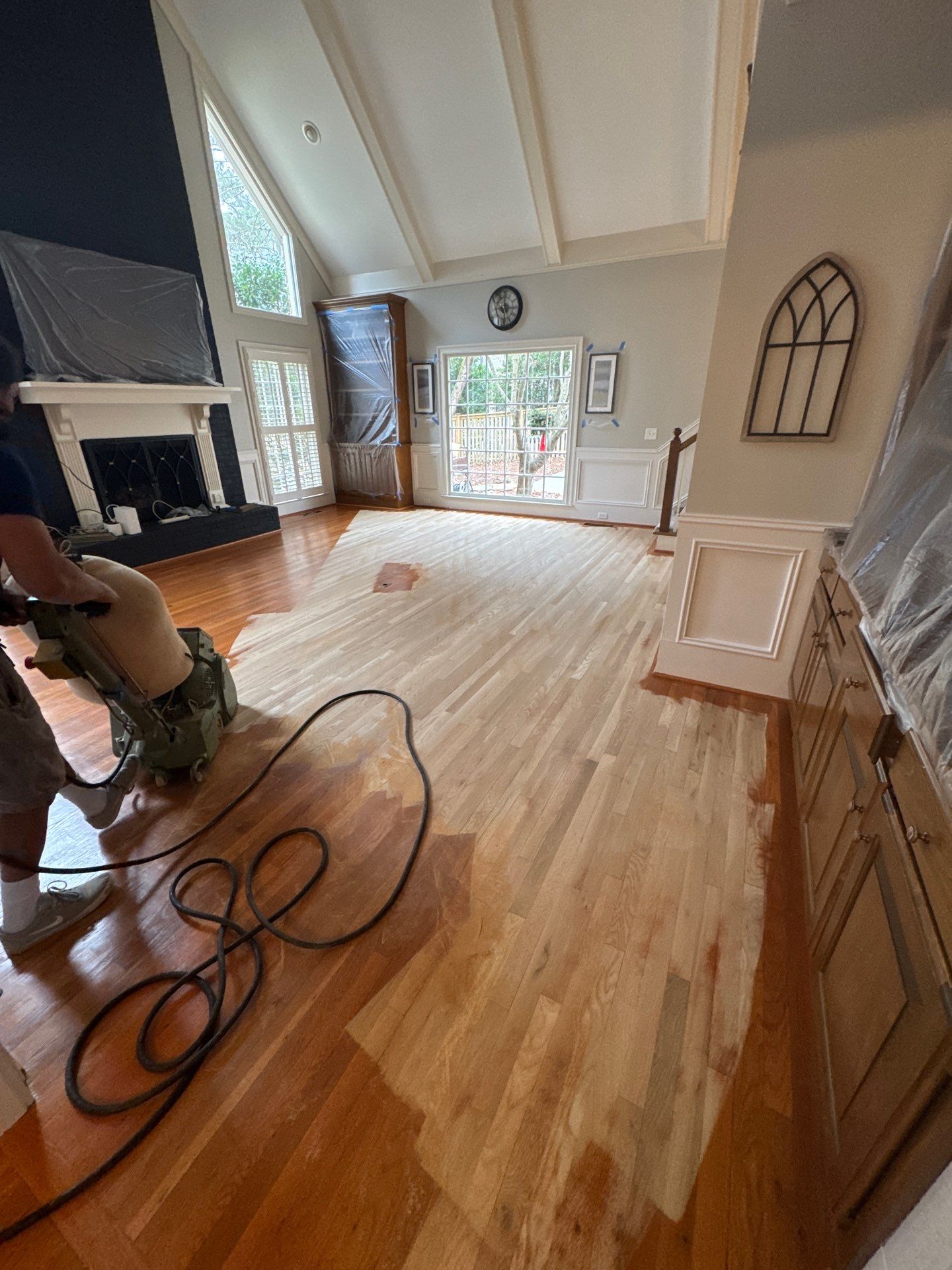 Dark Walnut Hardwood Floor Refinishing and Cabinet Painting in Atlanta by Swift Home Renovations