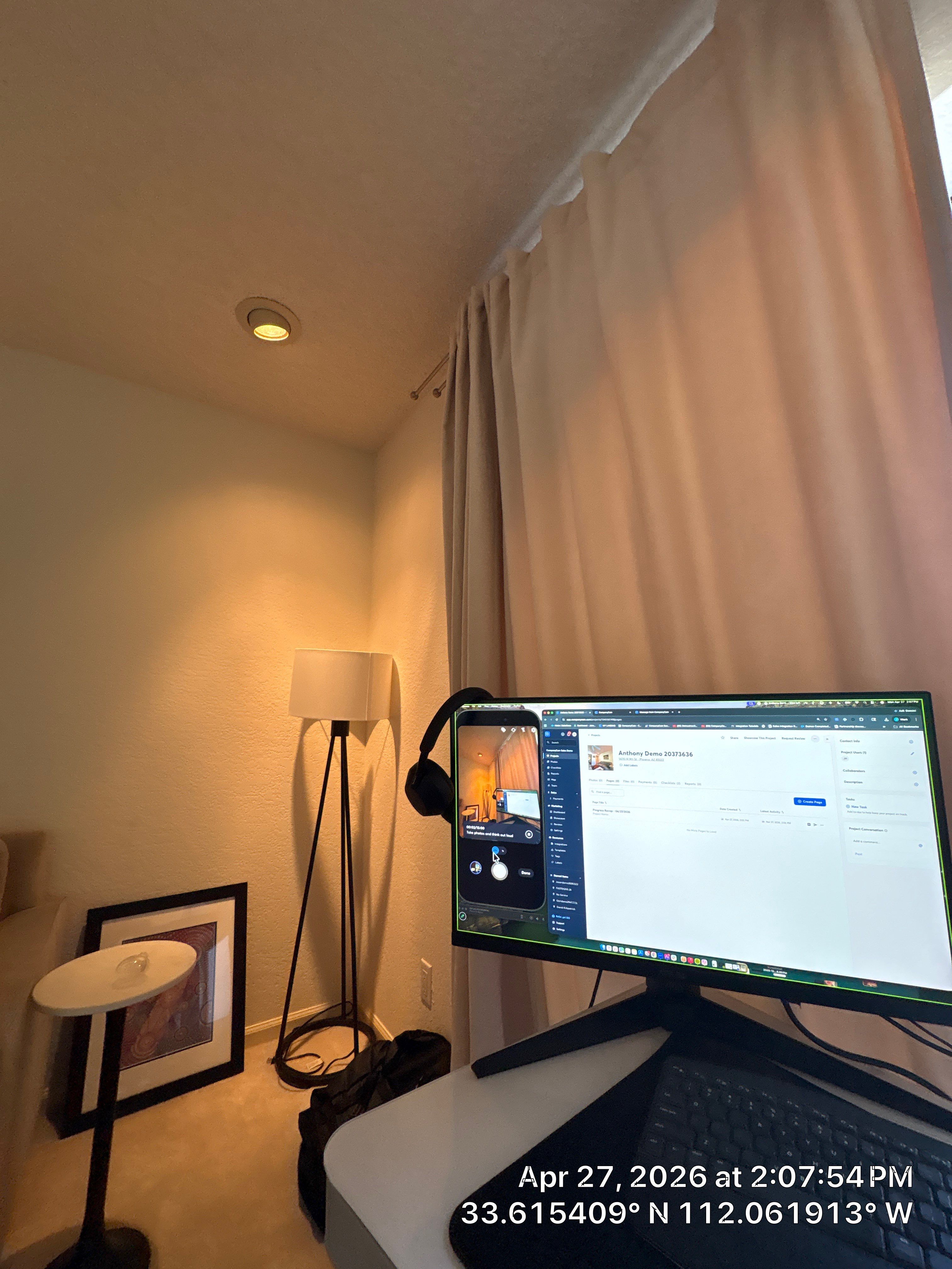 Phoenix Home Office Setup with Integrated AV and Lighting by CompanyCam Sales Demo