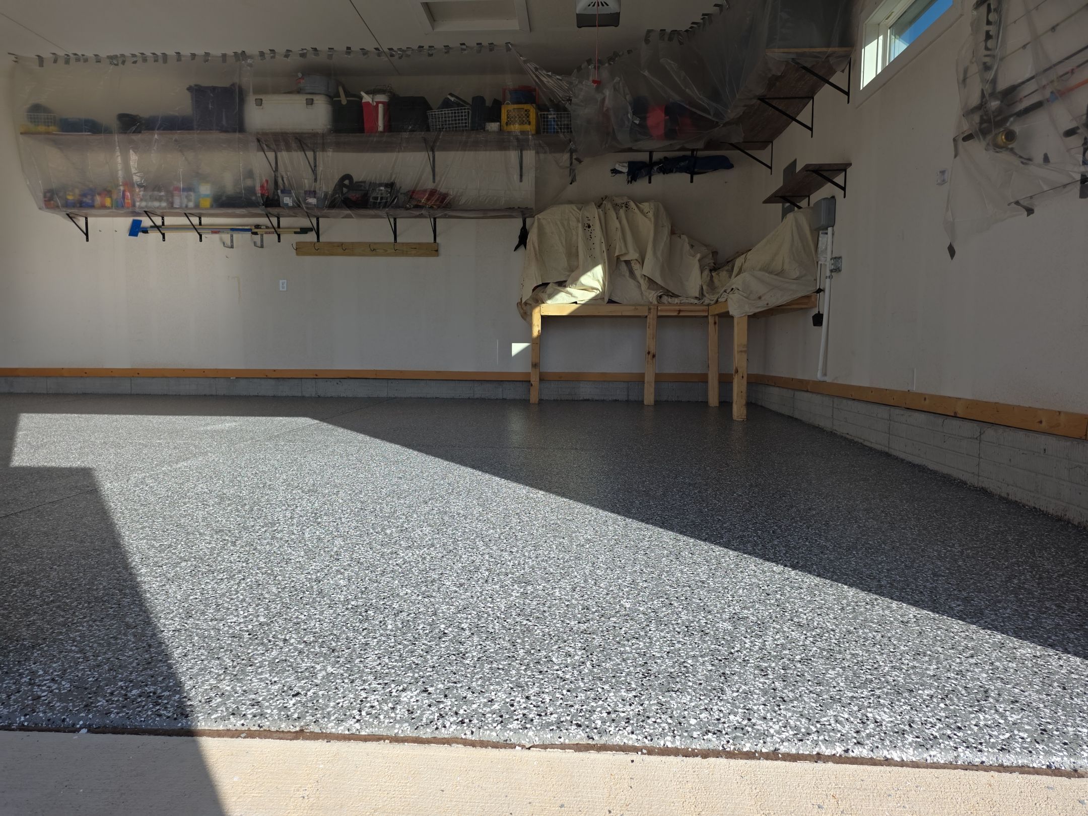 Garage Floor Coating with Smoke Flake by Revival Concrete Coatings, LLC