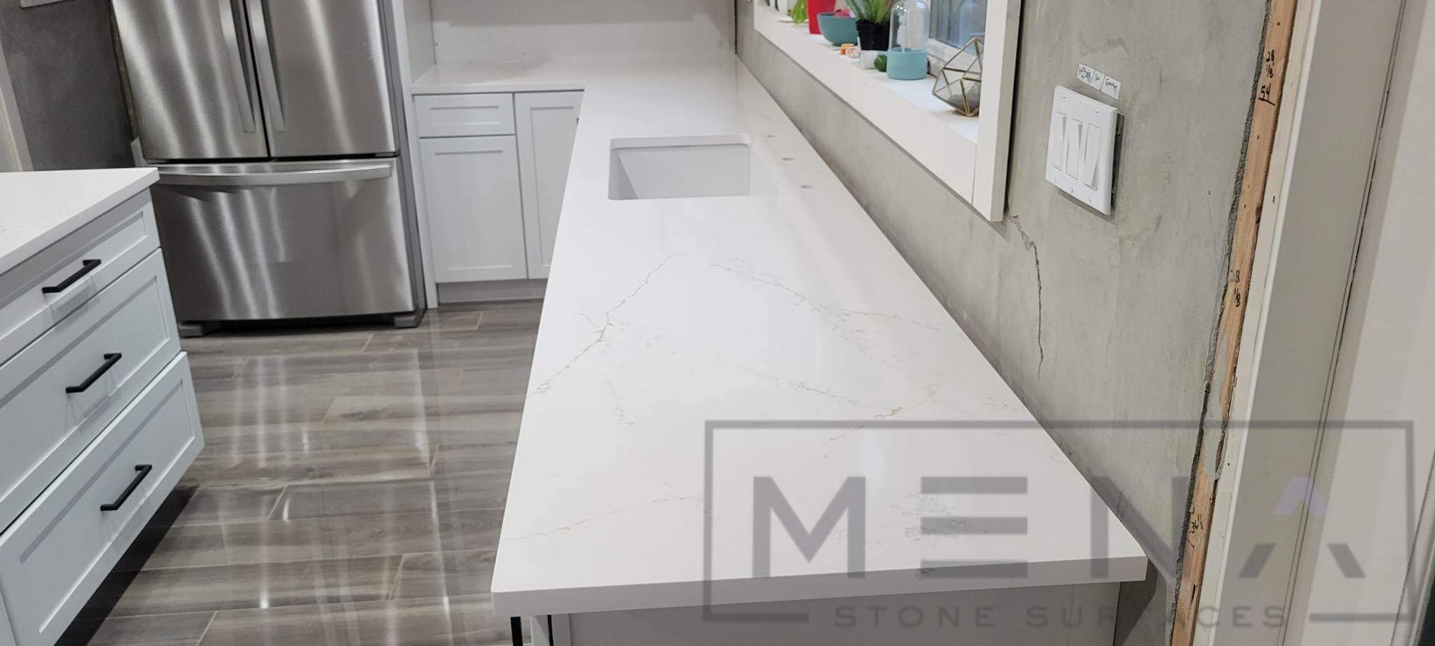 White Quartz Kitchen and Bathroom Countertop Installation in San Marcos by Mena stone surfaces