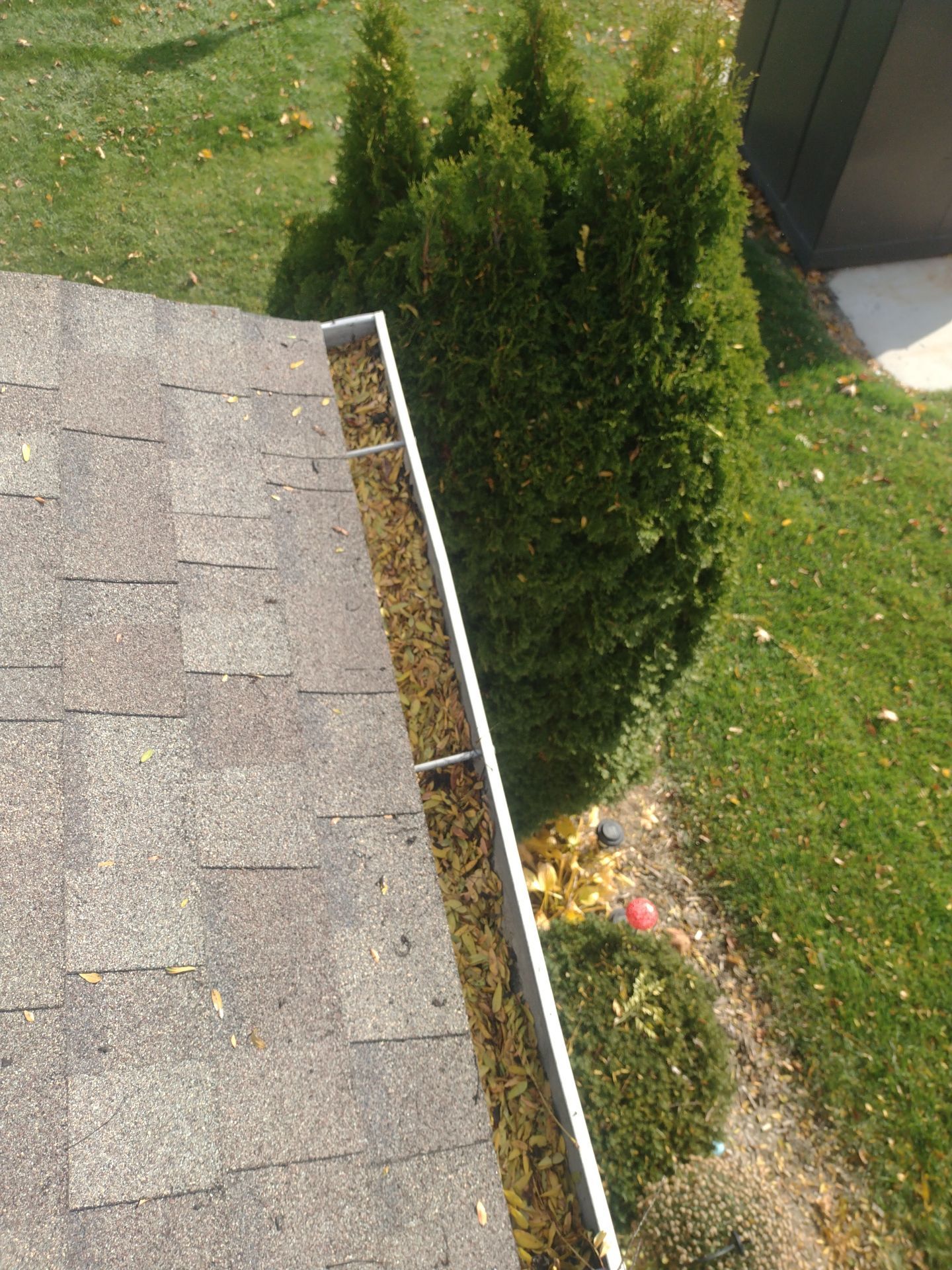 Commercial gutter cleaning Michigan before photo with filled gutters