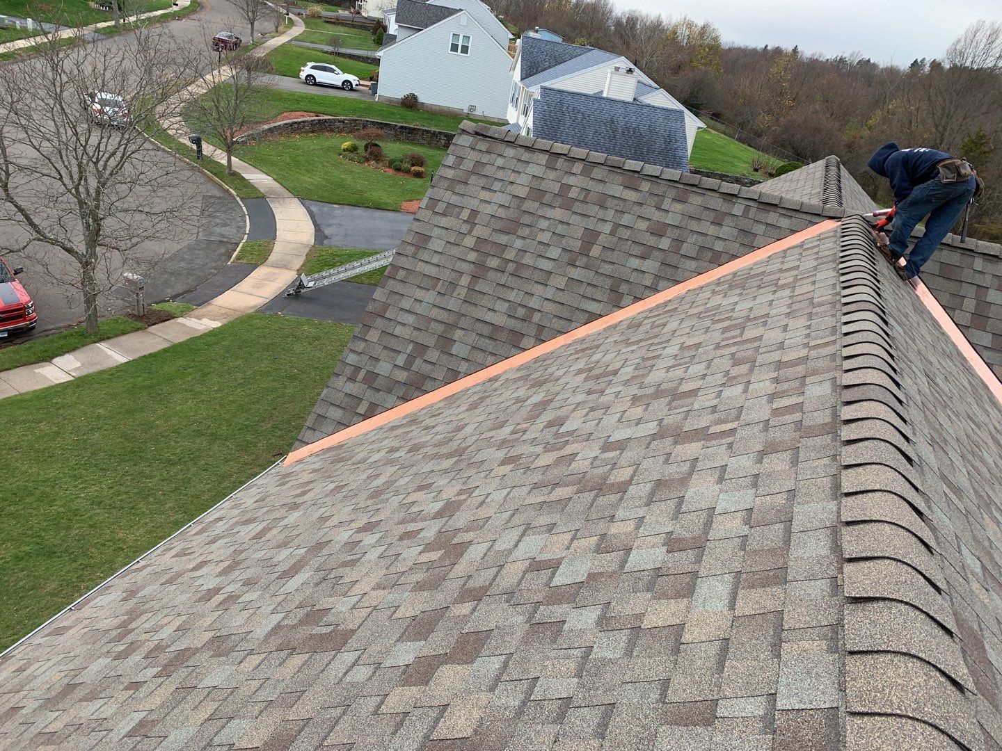 Commercial Roofing Installation using Owens Corning TruDefinition driftwood by A Plus Exterior