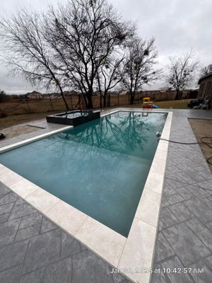 Geometric Pool with Raised Spa, Turf and Outdoor Kitchen