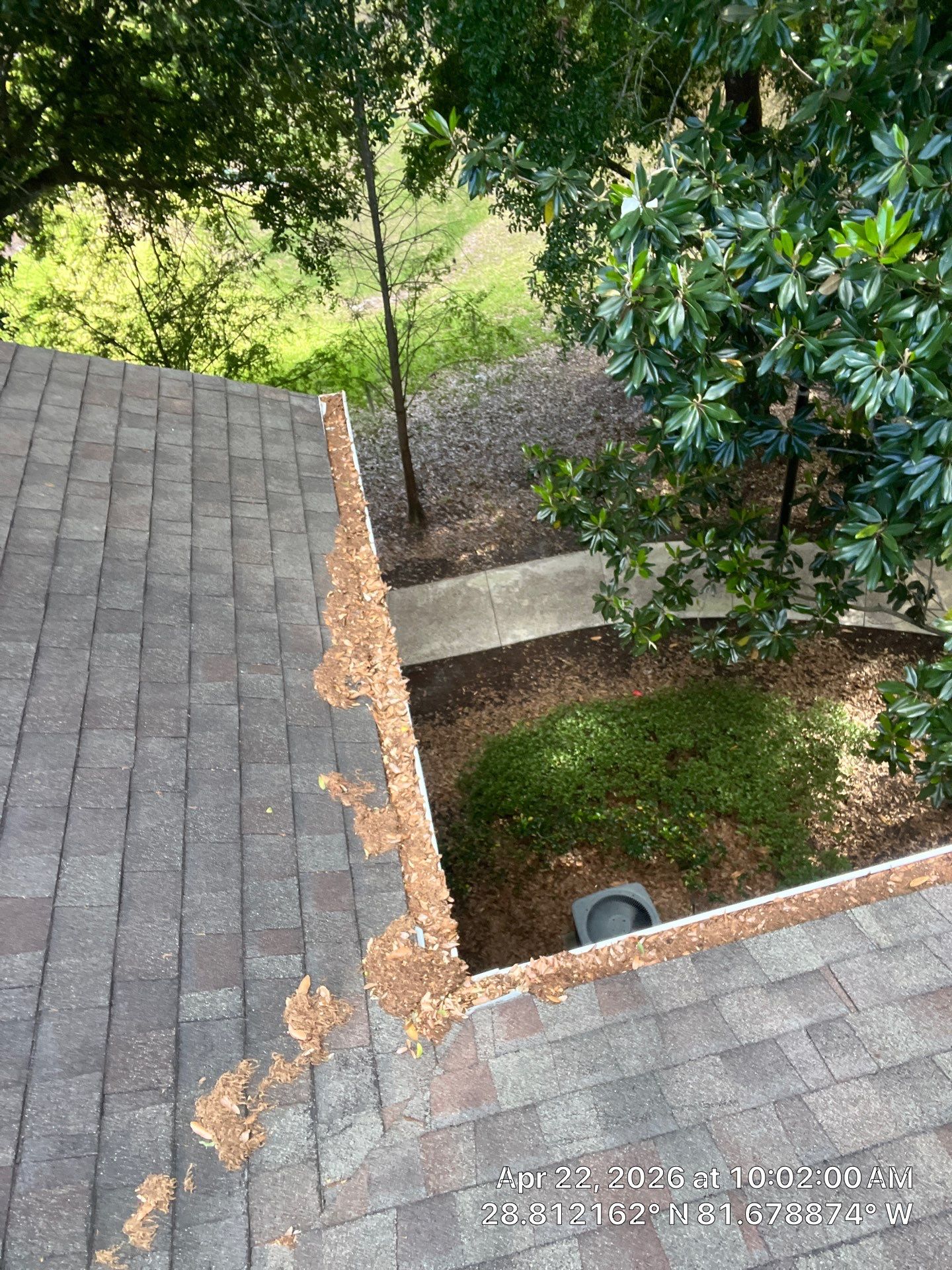 Commercial gutter cleaning The Villages, FL before photo with filled gutters
