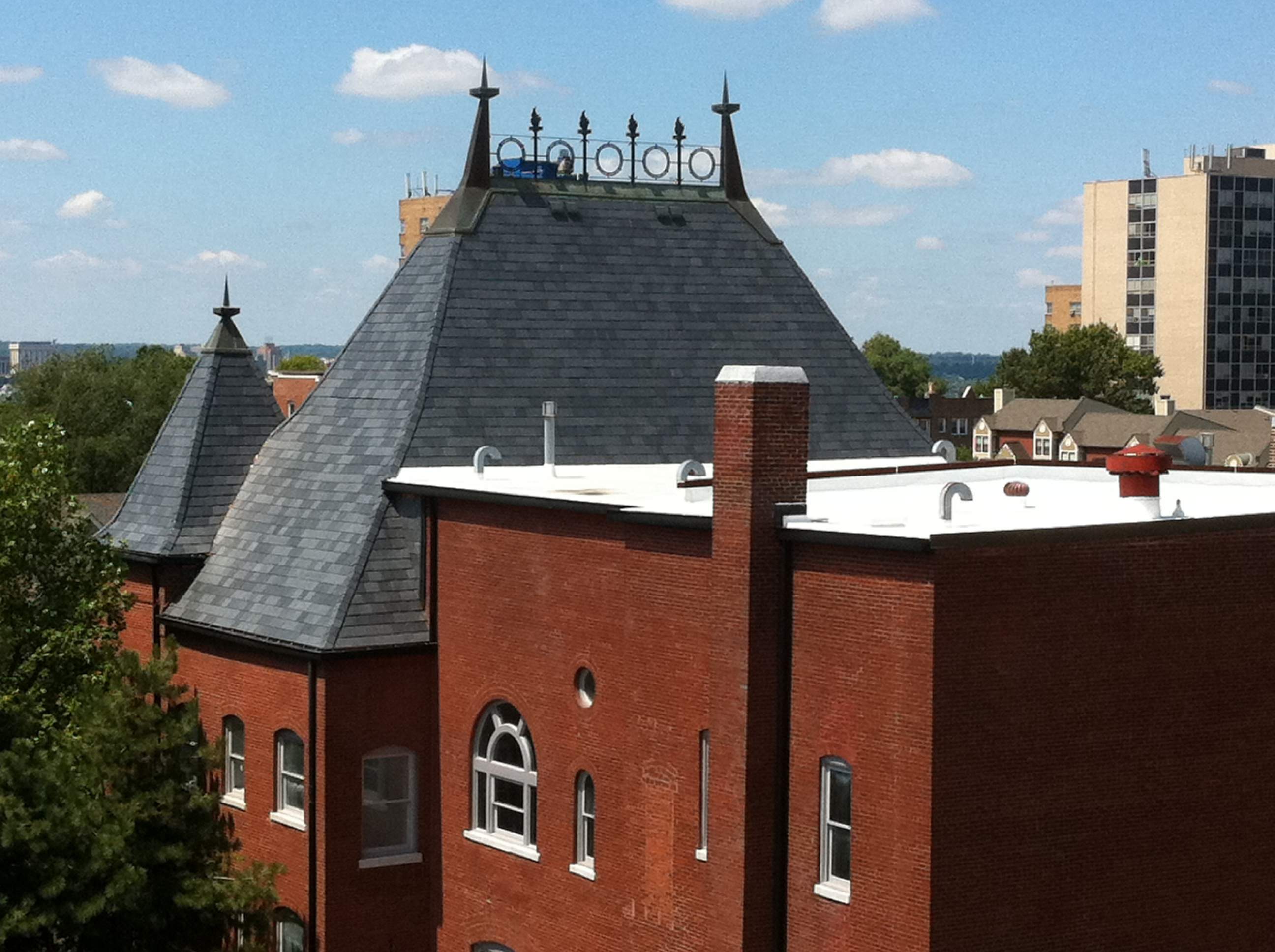 Historic Building ROOF REPLACEMNT with GAF TruSlate  on steep slop and Versico 60mil TPO on flat roof by Gorilla Exteriors Contracting, LLC