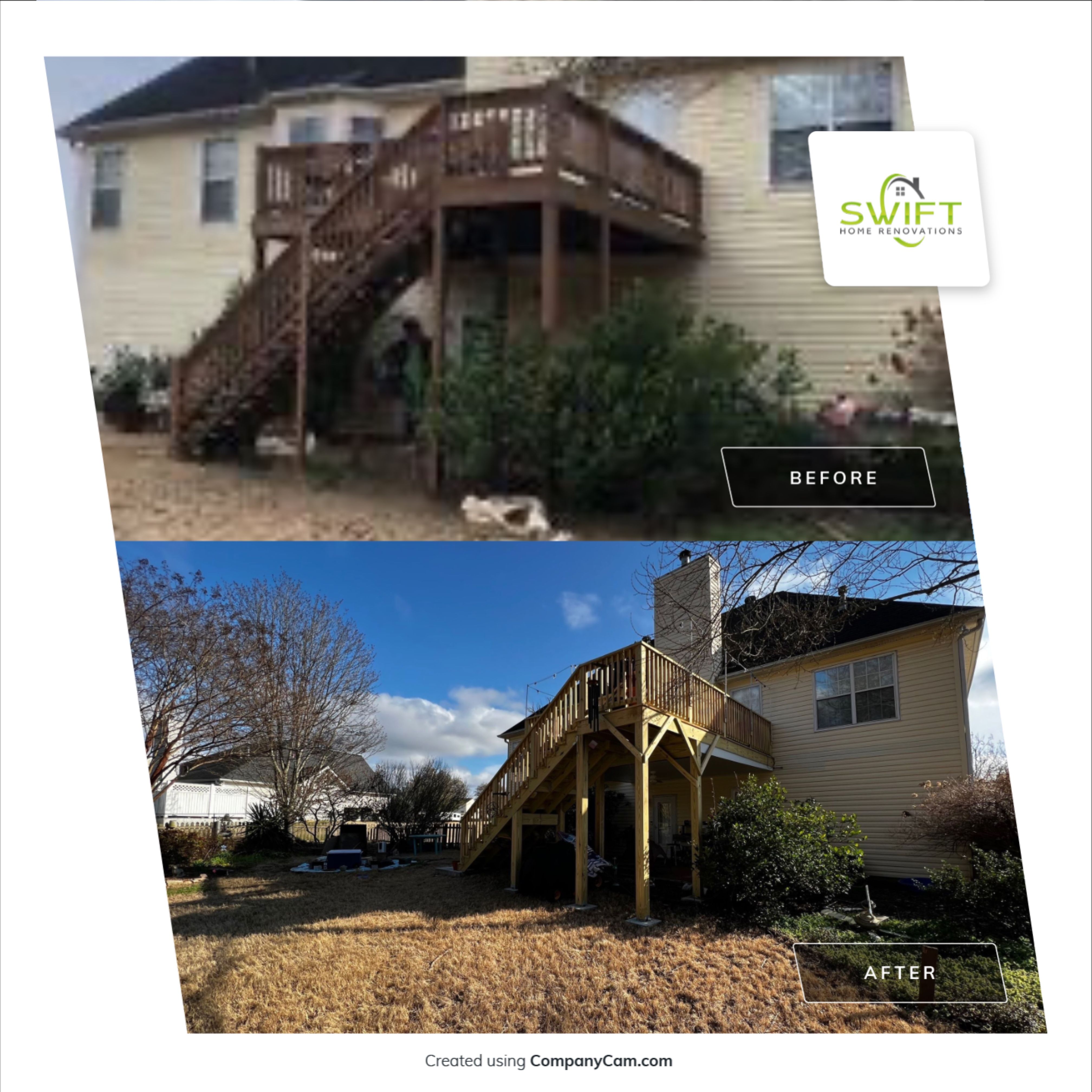 Elevated Wooden Deck Replacement and Under-Deck Ceiling in Cartersville by Swift Home Renovations