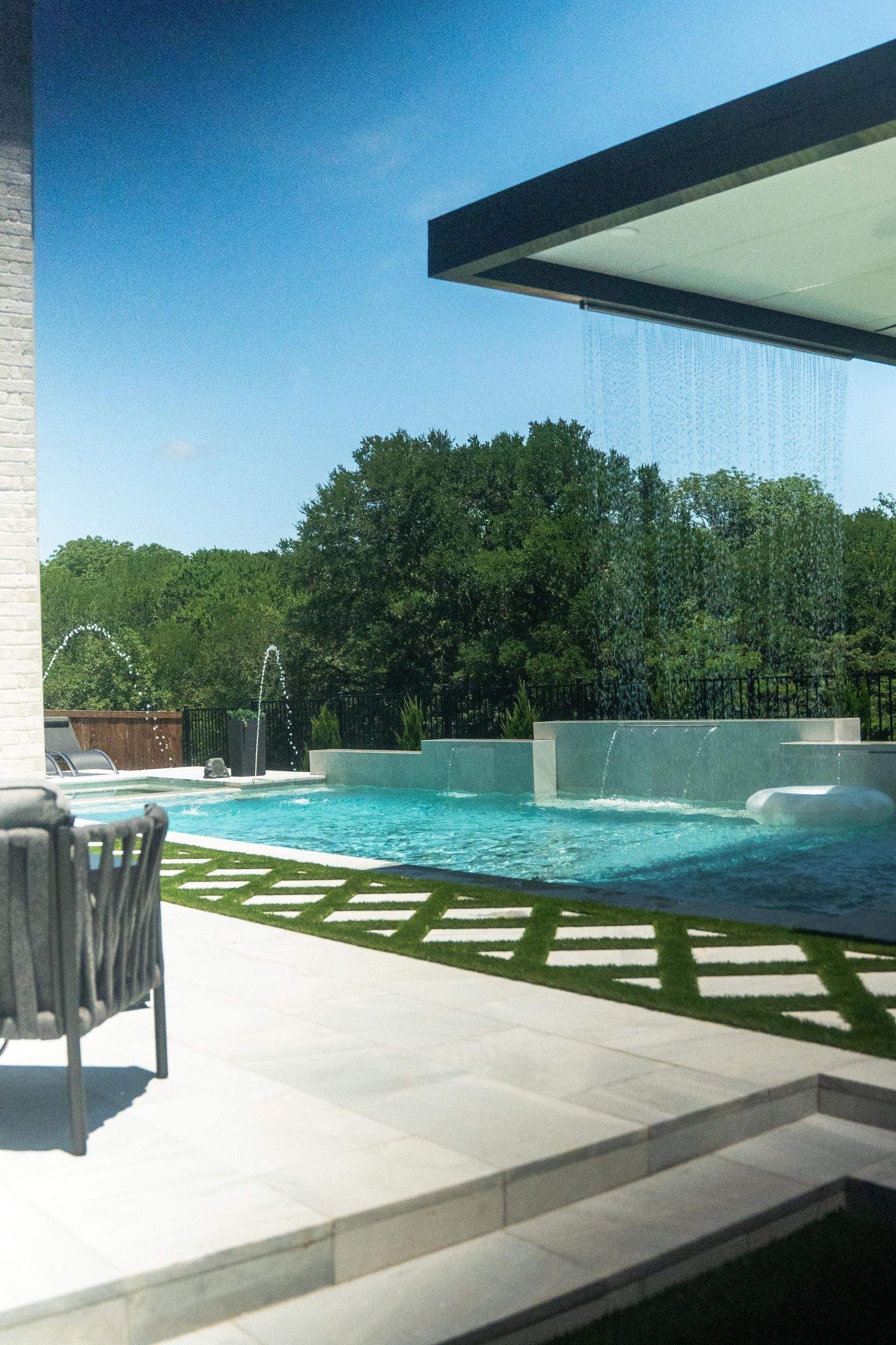 Large Pool and Spa with Rain Descent by Pinnacle Pools and Spas - DFW