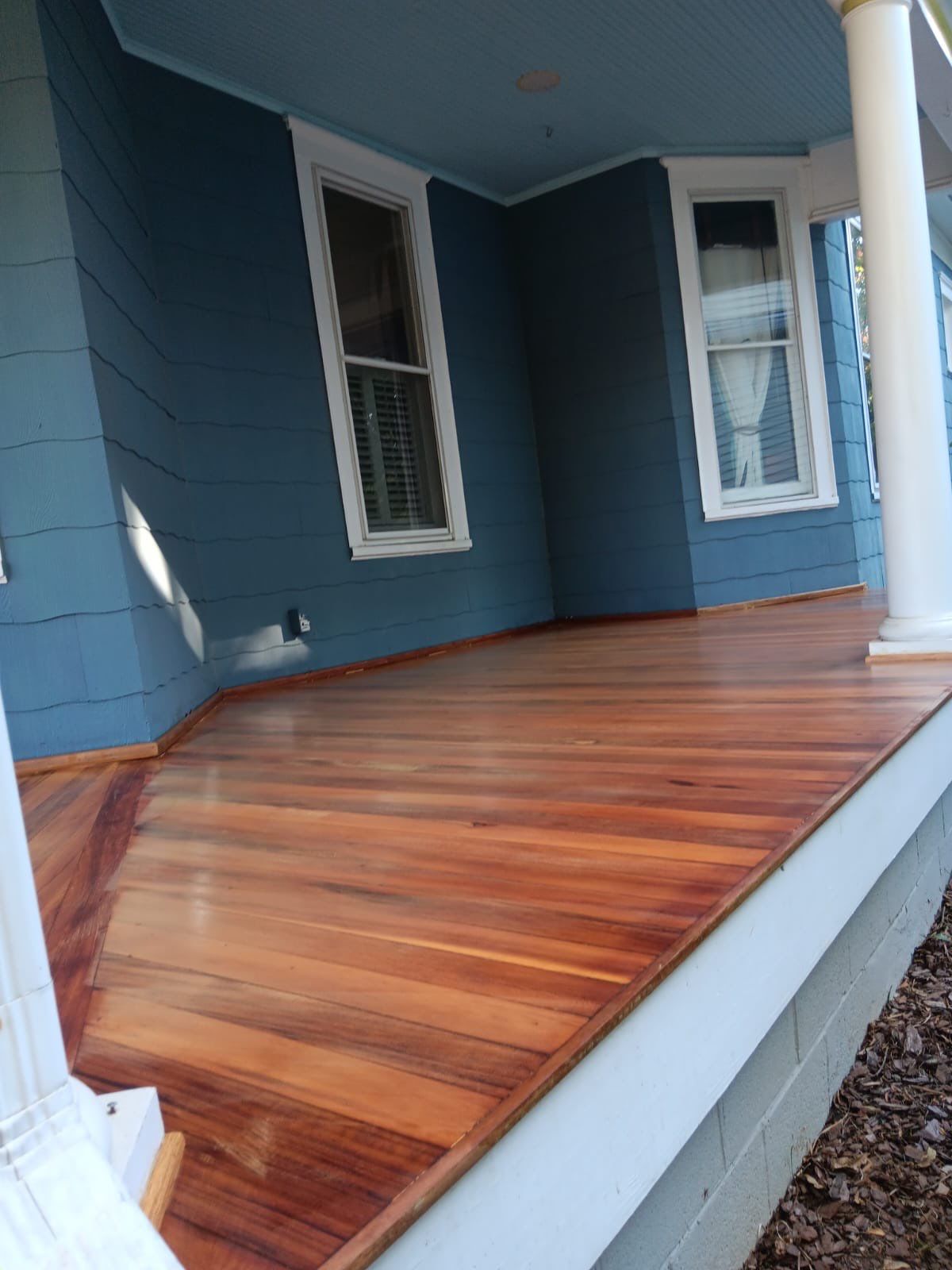 Brazillian Cherry porch refinish by Footprints Floors of East Atlanta