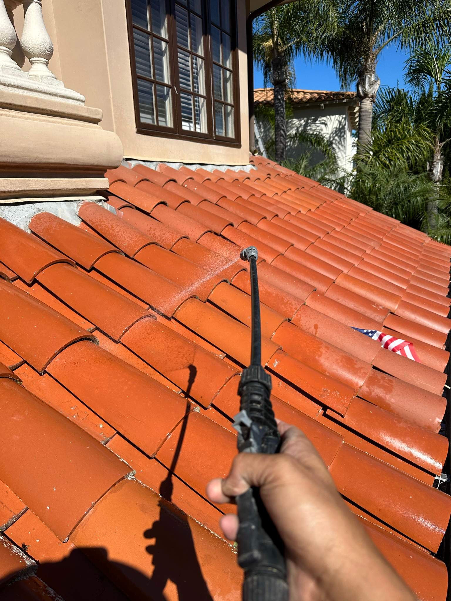 Orange County Clay Tile Roof Soft Wash on Unwalkwable Roof by Property Cleaning Experts, LLC
