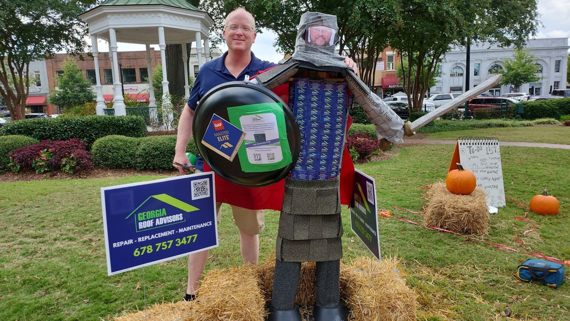 Annual Roofing Material Squarecrow Builds in Marietta Square by Georgia Roof Advisors