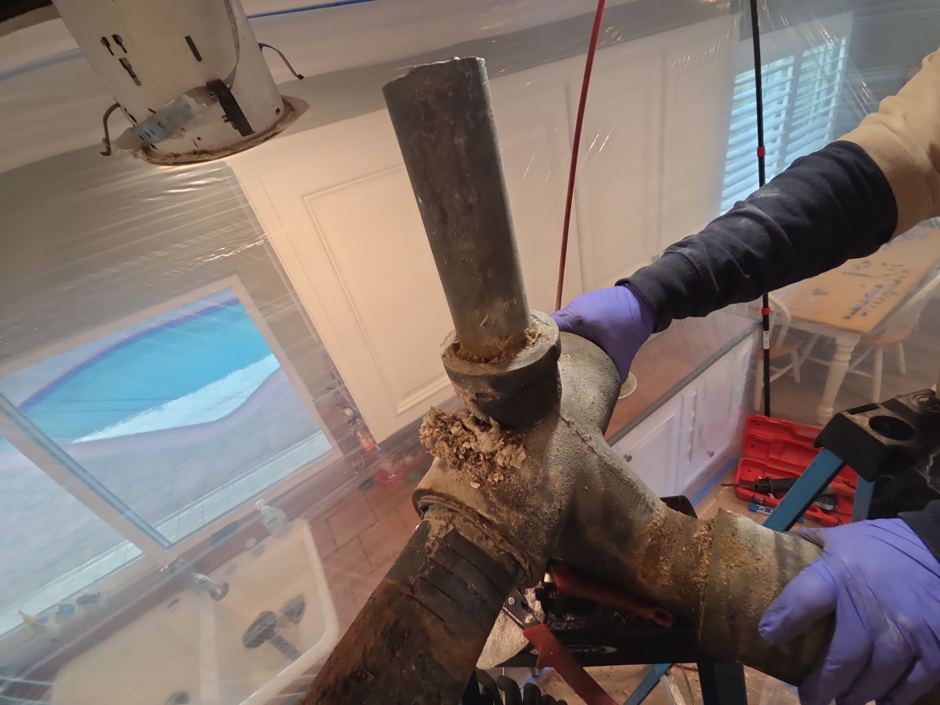 Dain line in Ceiling of Kitchen was bad by Professional Plumbing Inc 