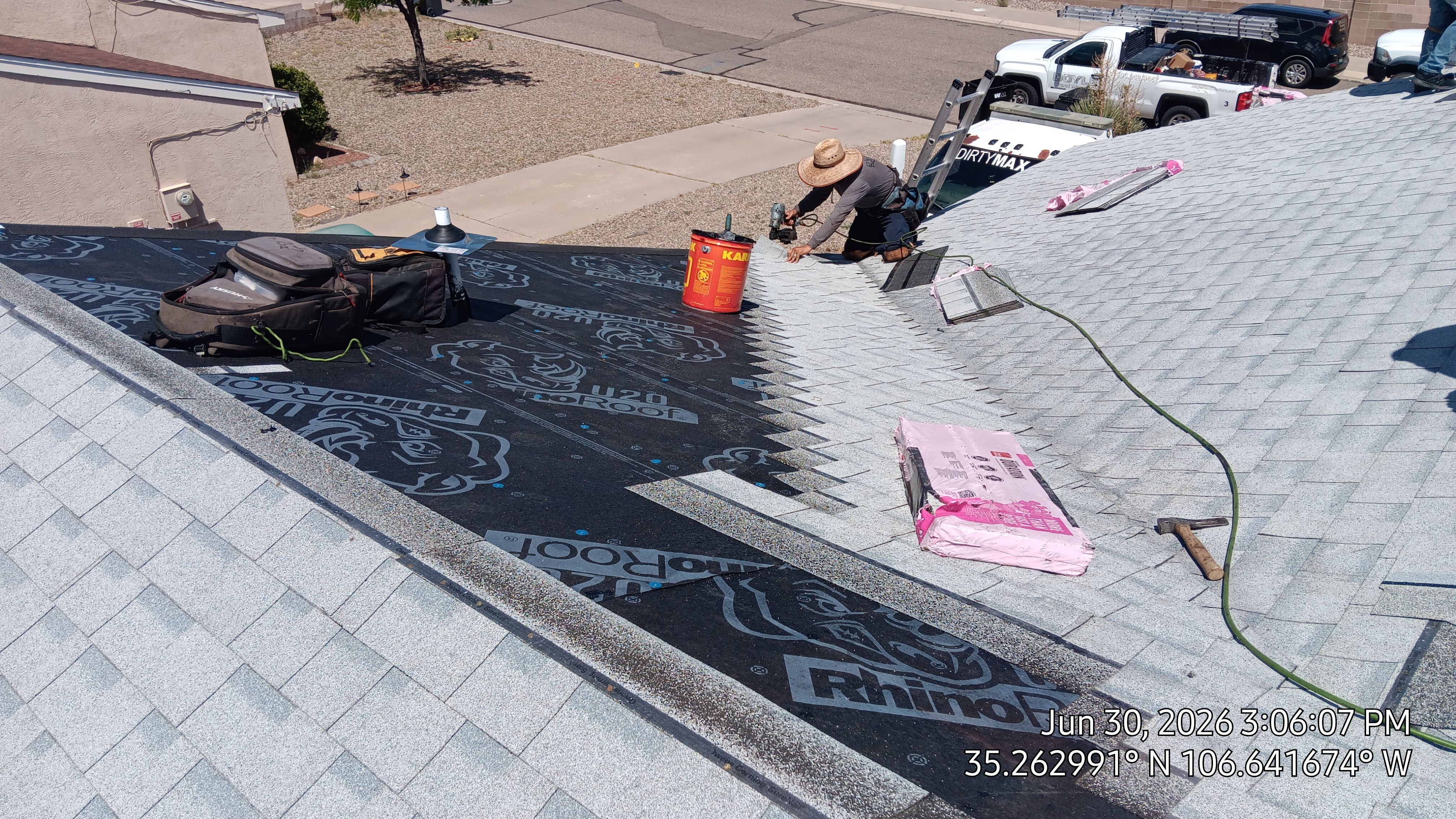 Owens Corning Shasta White Duration Shingle Roof Replacement and Decking Repair in Rio Rancho by Doyle Roof Masters Inc
