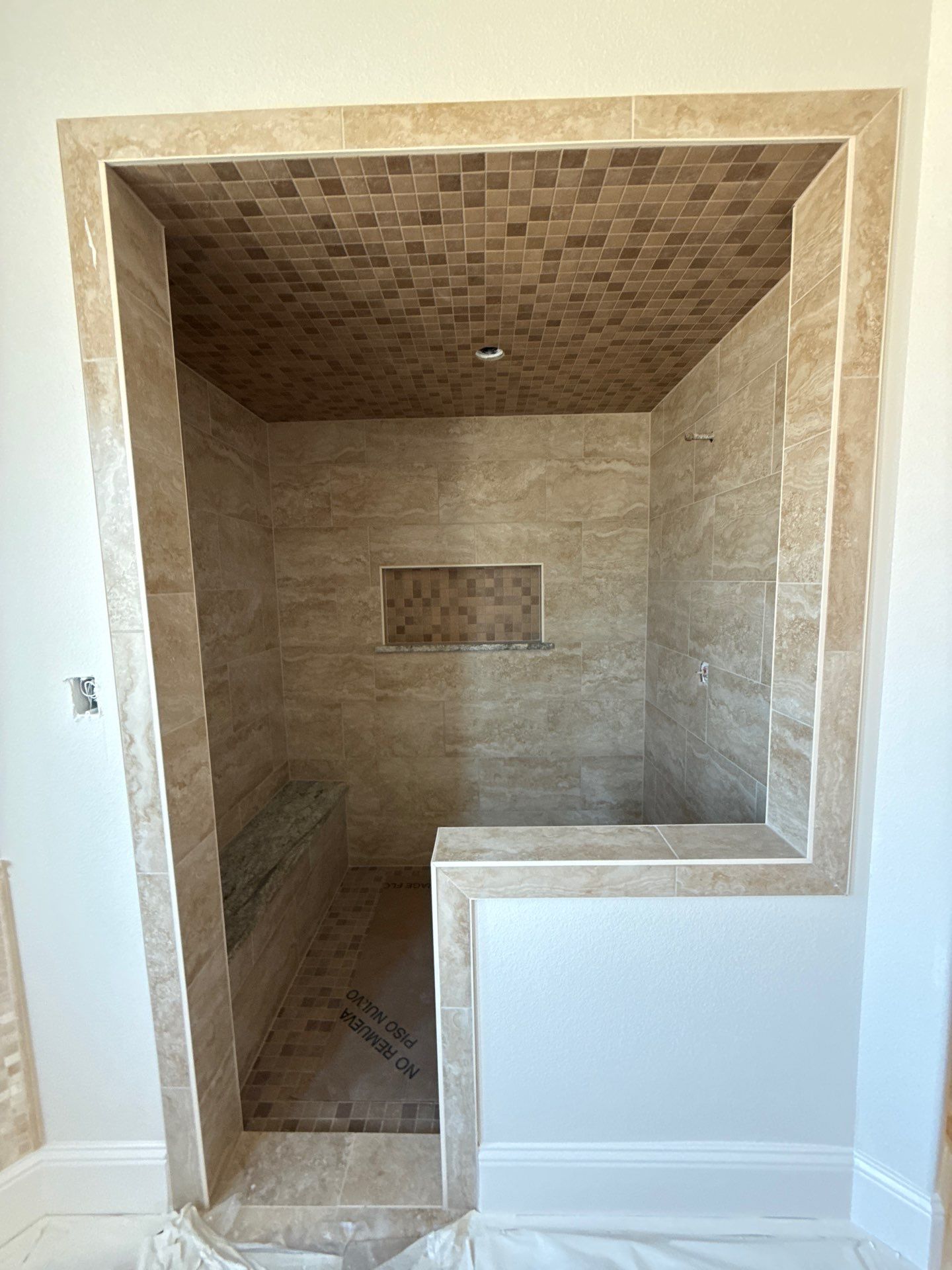 Frameless Rain Glass shower and Framed Mirror Project  by Richardson Glass & Mirror
