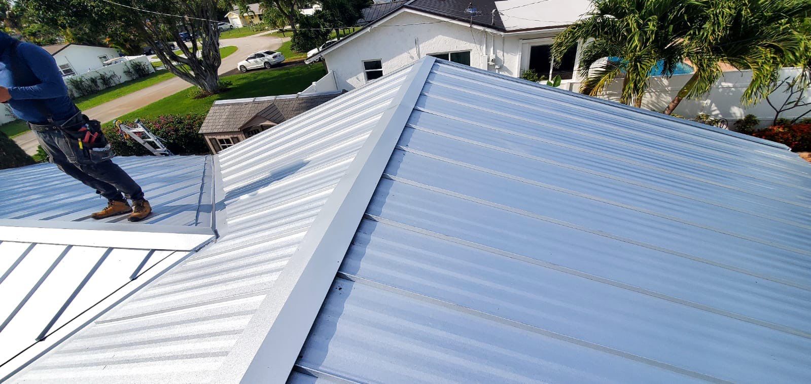 Residential Roofing Installation using 1" Nail strip metal roof by BLUES BROTHERS ROOFING
