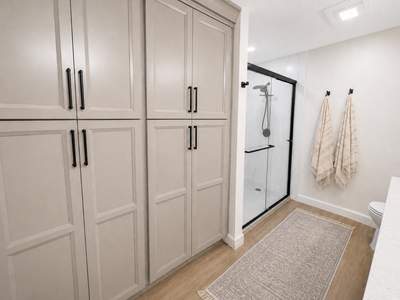Northwest San Antonio Bathroom Remodel with Custom Storage & Walk-In Shower