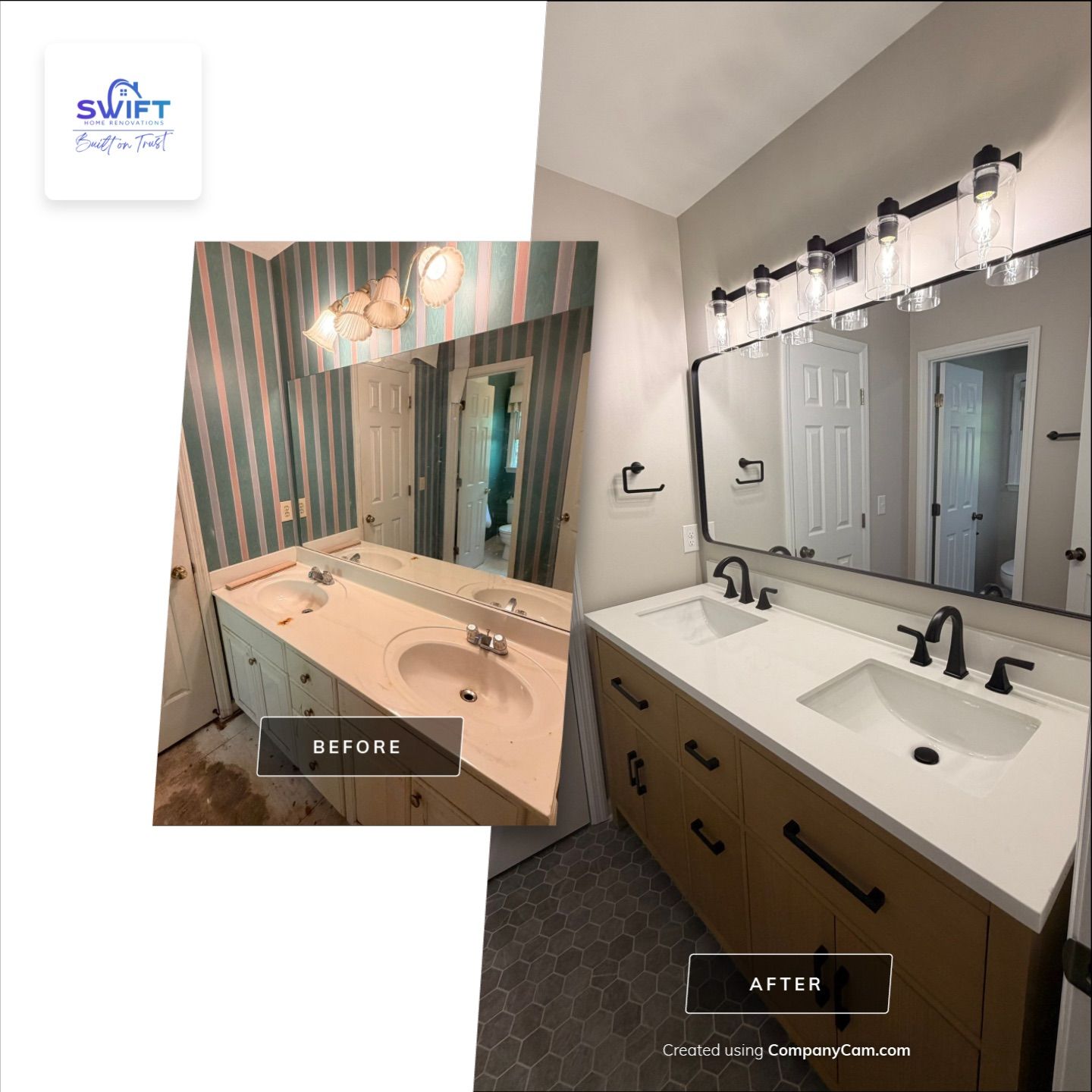 Modern Bathroom Remodel With Quartz Countertops and Hexagonal Tile in Acworth by Swift Home Renovations