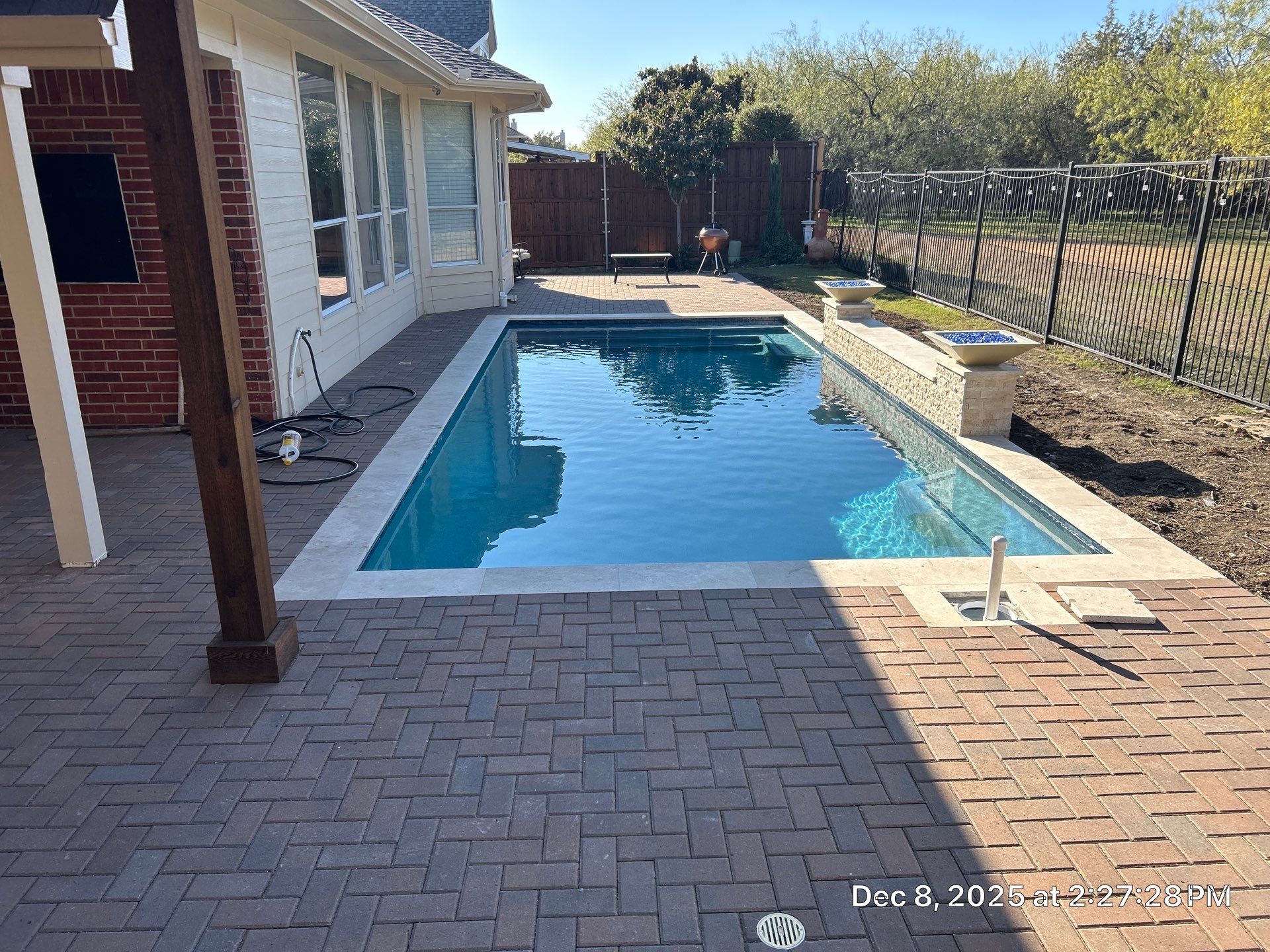 Geometric Pool with Pergola and Outdoor Kitchen by Pinnacle Pools and Spas - DFW