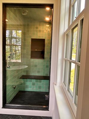 Two Showers using Tempered Shower Glass with Customer Supplied Shower Pulls
