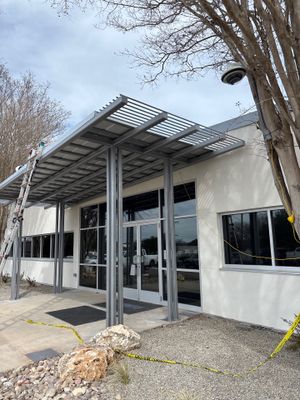 Exterior view of metal roof structure on commercial building