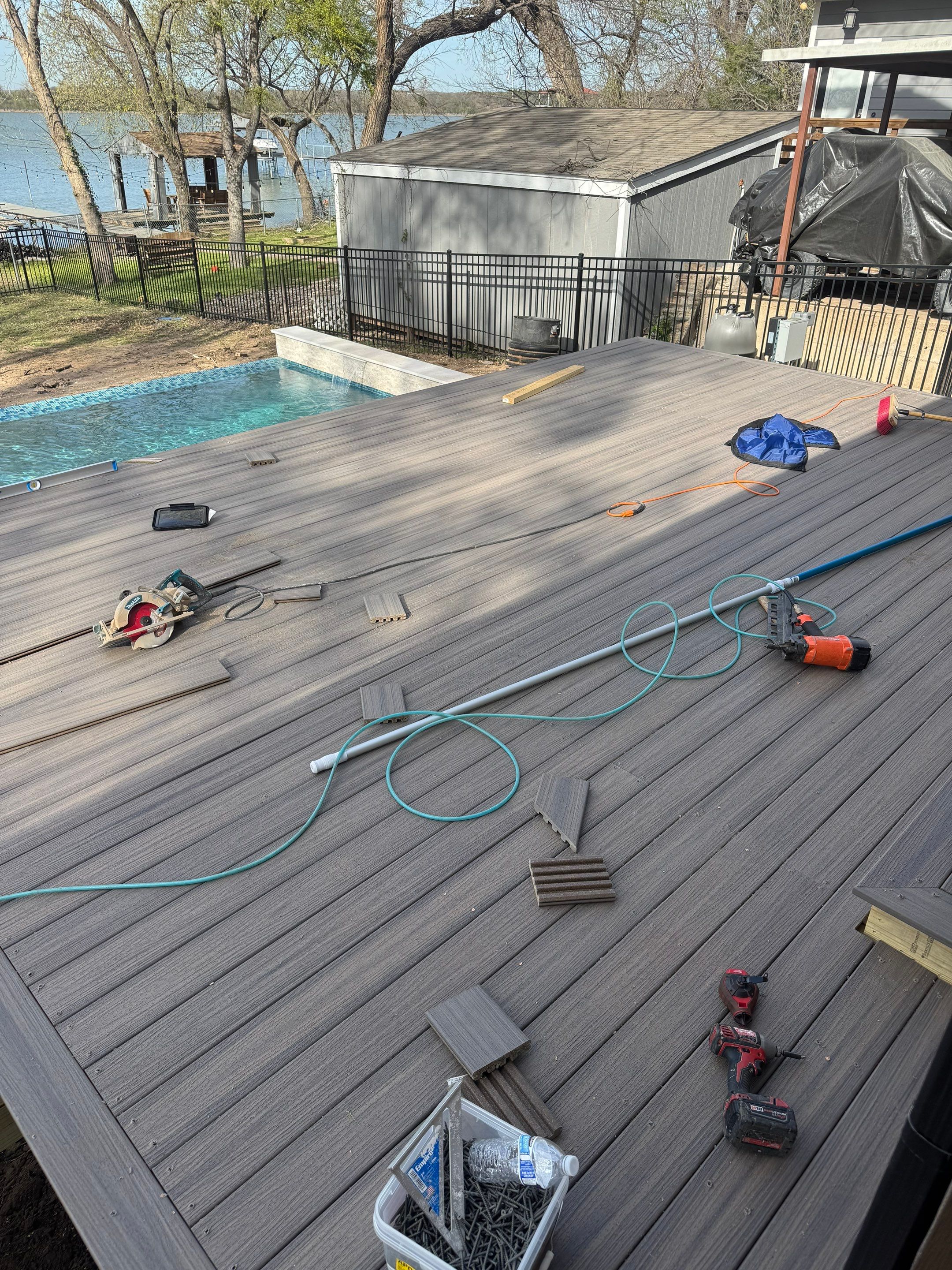 Lakefront Geometric Pool with Tanning Ledge by Pinnacle Pools and Spas - DFW