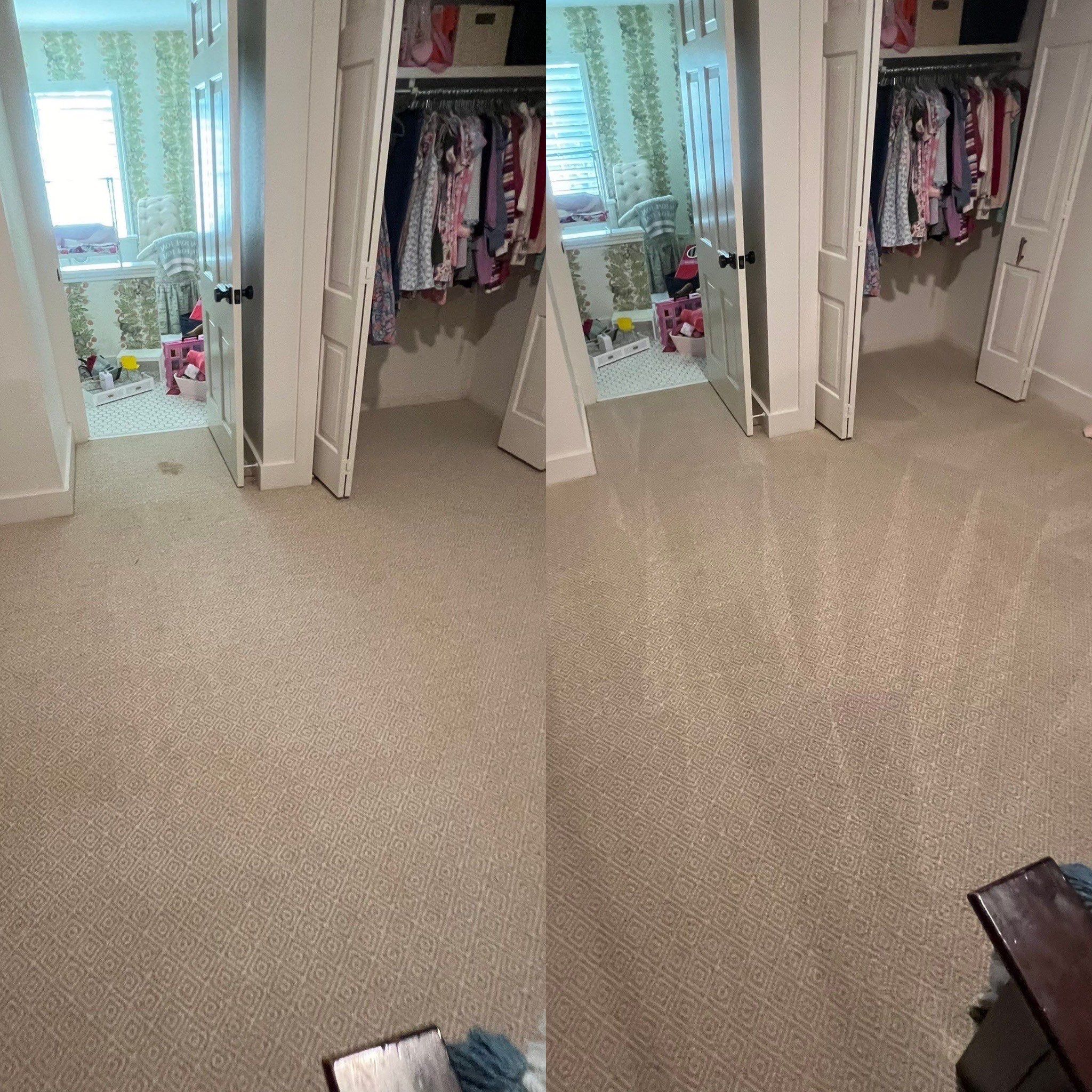 the service being done is deep cleaning of carpet to remove stains and restore its appearance in the closet area